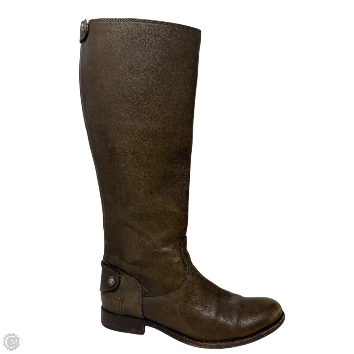 Melissa Button Back Zip Boots Designer By Frye In Grey Antique/Brown, Size: 7.5