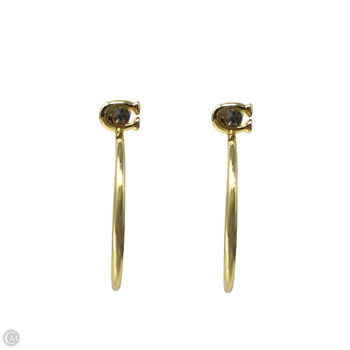 Signature C Gold Tone Crystal Logo Large Hoop Earrings Designer By Coach