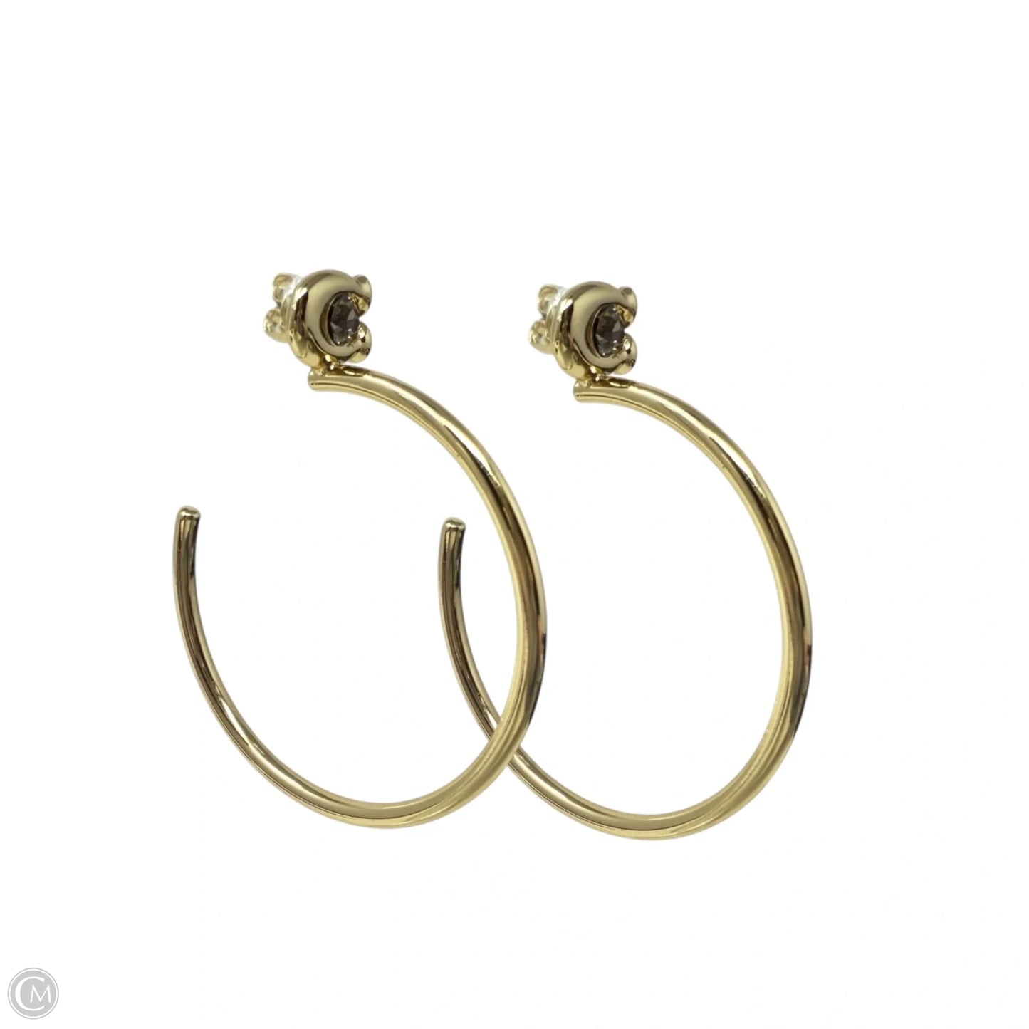 Signature C Gold Tone Crystal Logo Large Hoop Earrings Designer By Coach