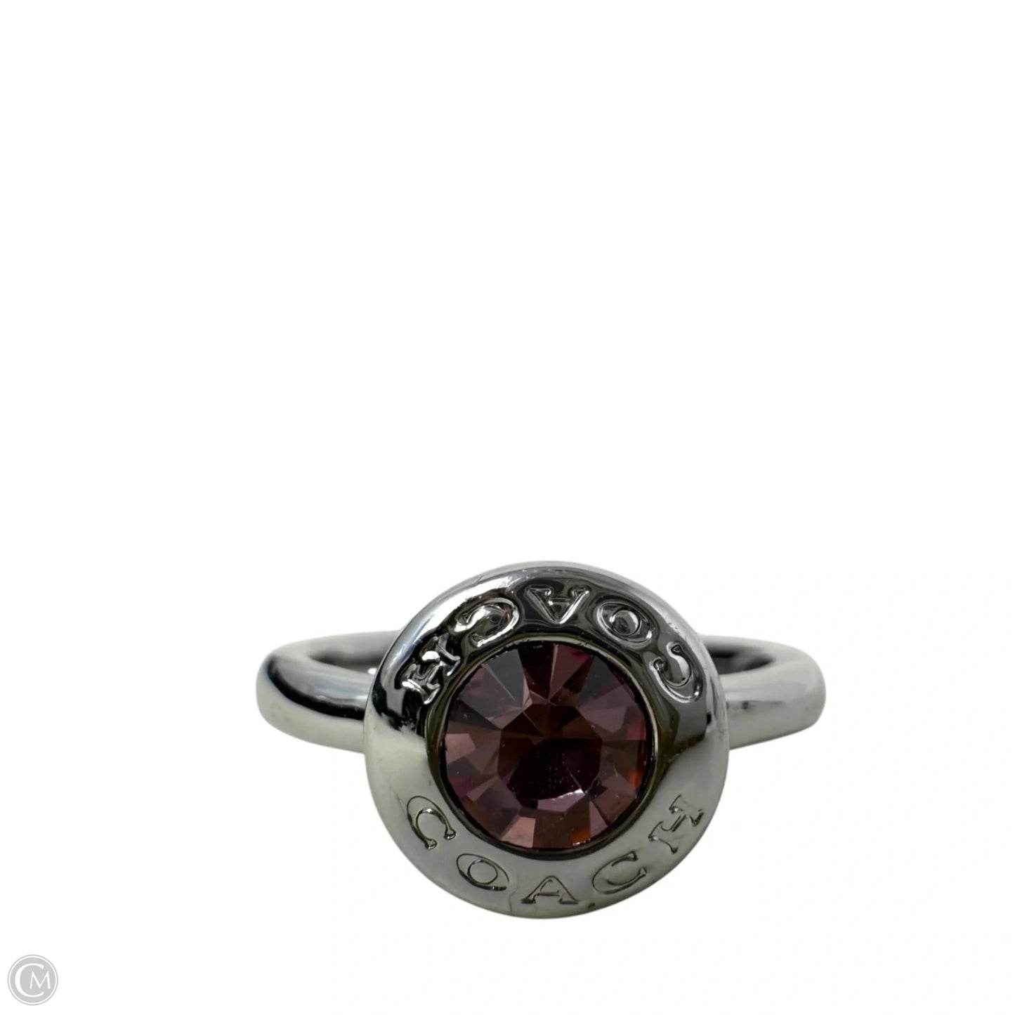 Signature Open Circle Stone Ring Designer By Coach, Size: 7.5