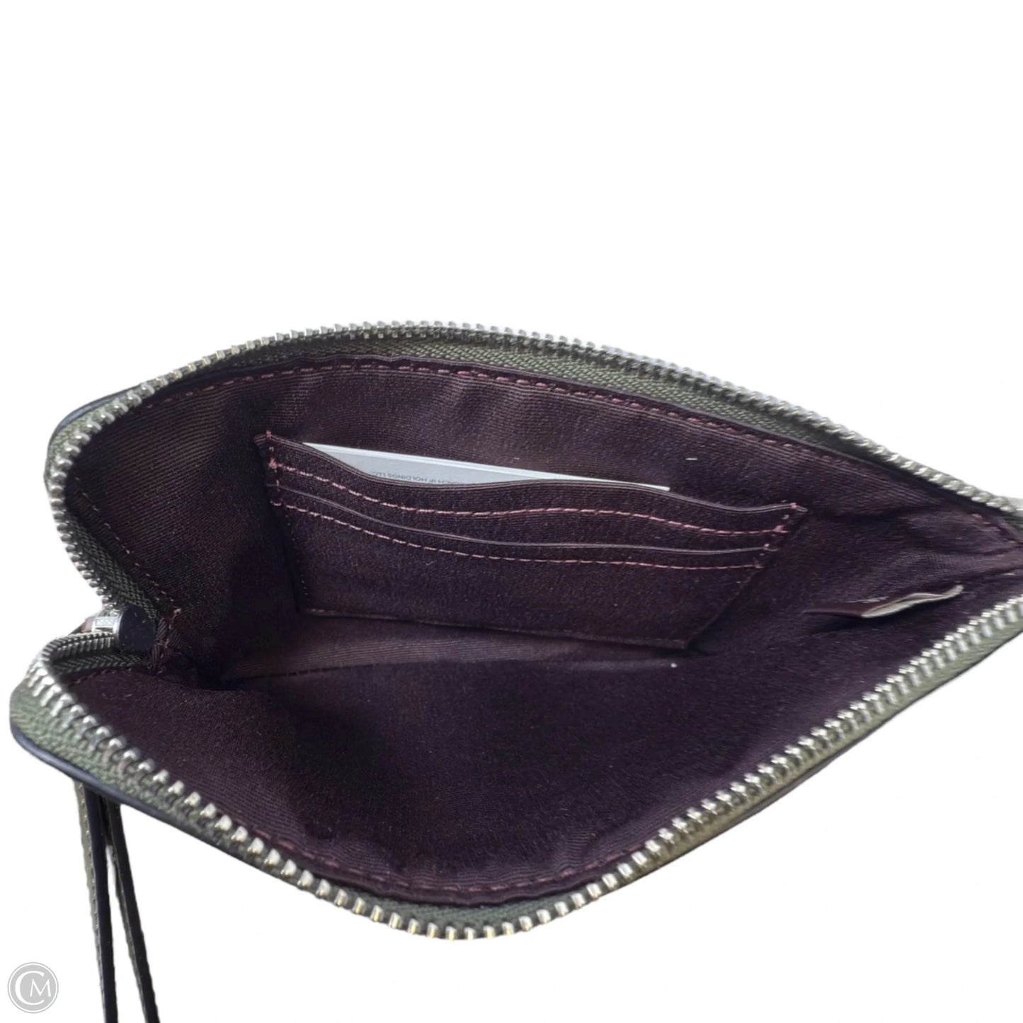 Perforated Leather Signature Corner Zip Wristlet Designer By Coach, Size: Medium