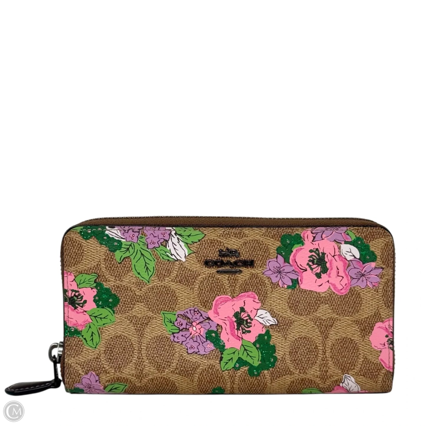 Accordion Zip Wallet In Signature Canvas With Blossom Print Designer By Coach, Size: Large