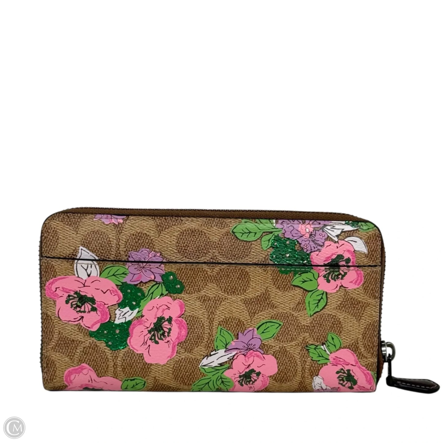 Accordion Zip Wallet In Signature Canvas With Blossom Print Designer By Coach, Size: Large