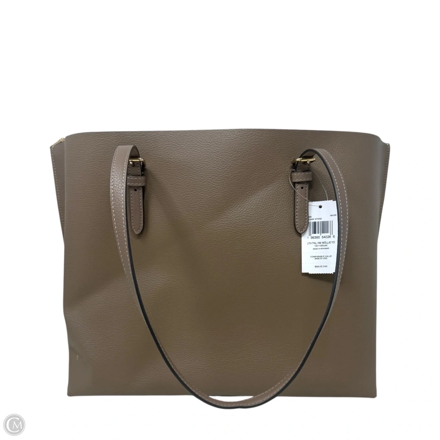 Mollie Tote Designer By Coach In Dark Stone Tumbled Leather, Size: Large