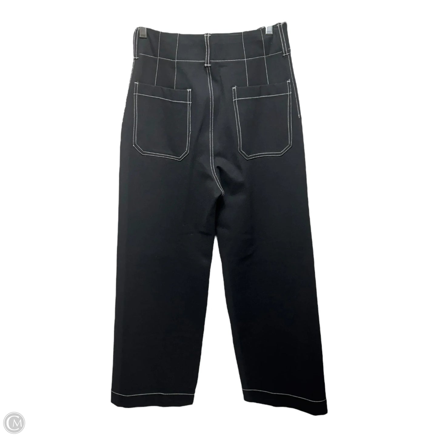 The Colette Contrast-Stitch Linen Crop Wide-Leg Pants By Maeve In Black & White, Size: 4/27 Tall