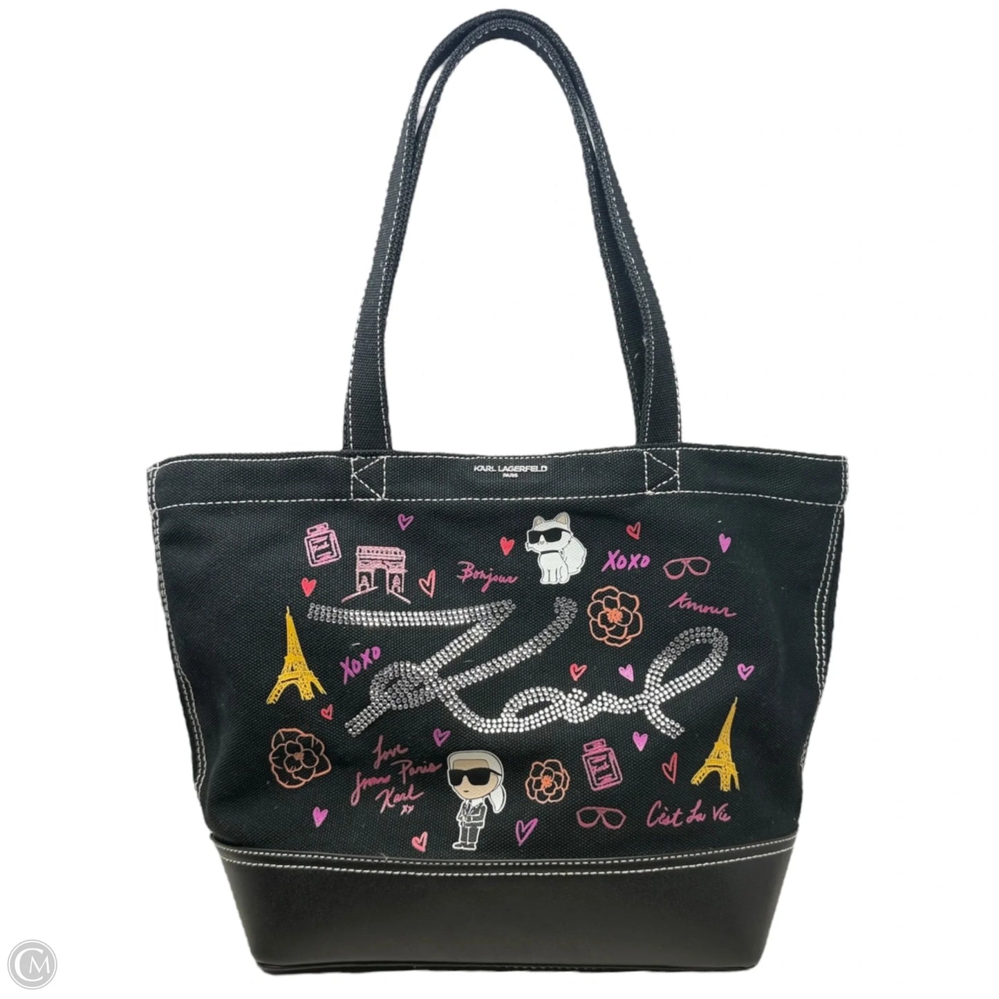 Cannes East West Embellished Tote Designer By Karl Lagerfeld, Size: Large