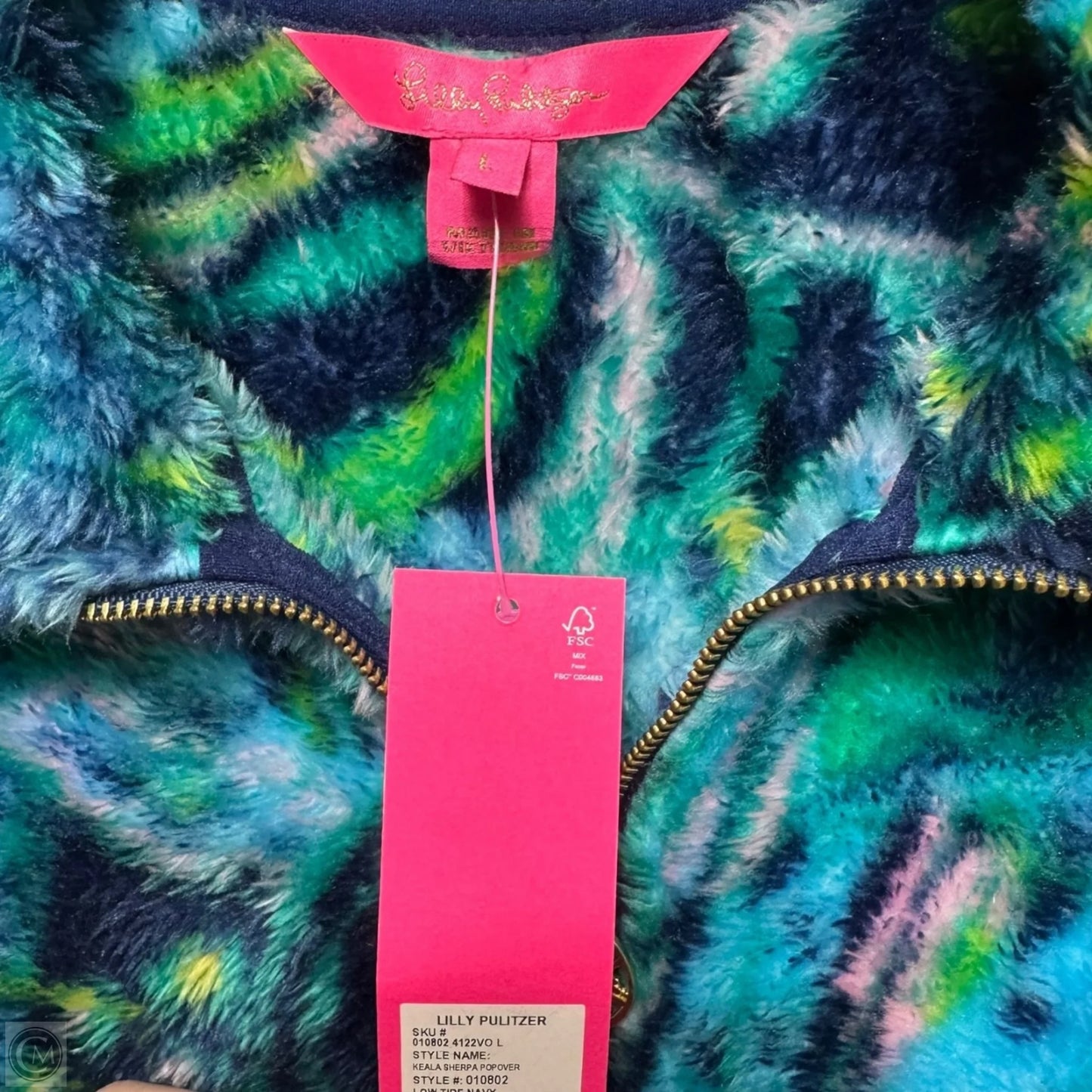 Keala Sherpa Popover Fleece Jacket Long Sleeve Designer By Lilly Pulitzer In Multi-colored, Size: L