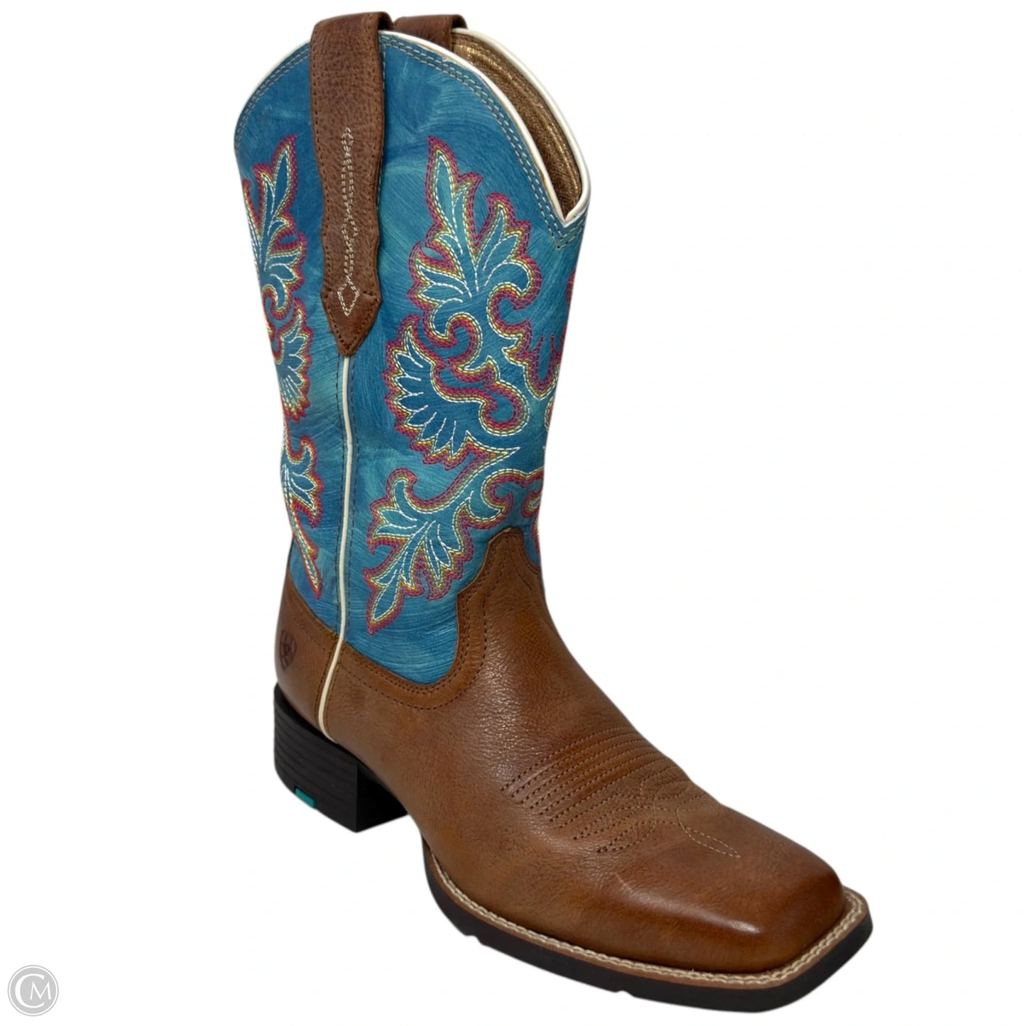 Round Up StretchFit Wide Square Toe Western Boots By Ariat In Blue & Tan, Size: 8