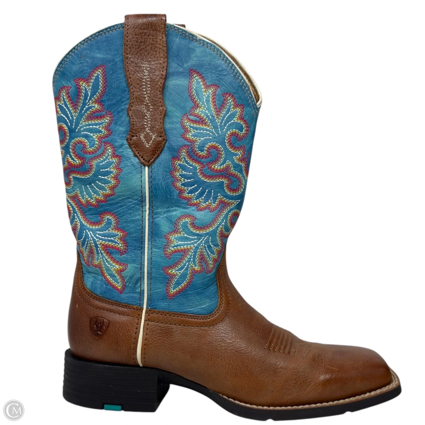 Round Up StretchFit Wide Square Toe Western Boots By Ariat In Blue & Tan, Size: 8