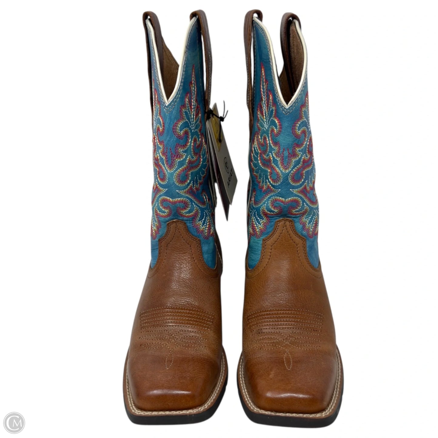 Round Up StretchFit Wide Square Toe Western Boots By Ariat In Blue & Tan, Size: 8