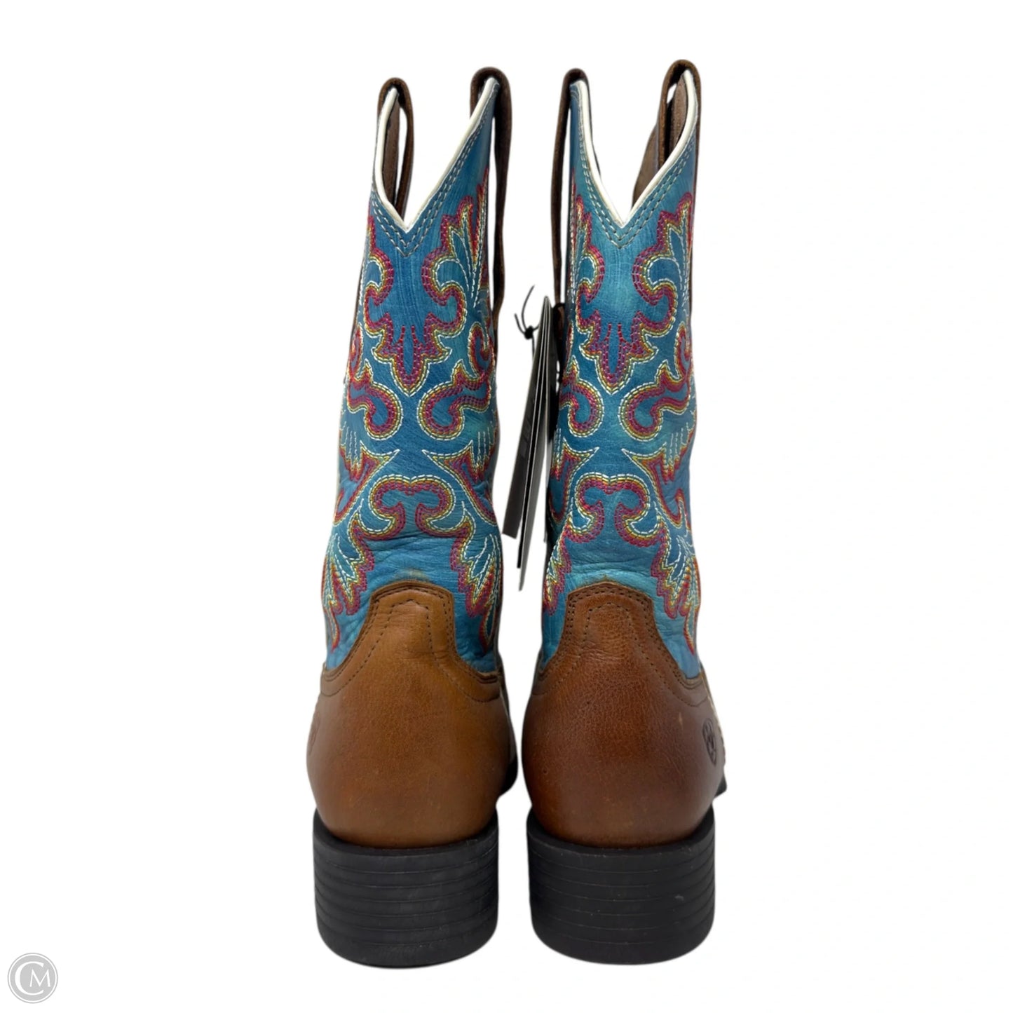 Round Up StretchFit Wide Square Toe Western Boots By Ariat In Blue & Tan, Size: 8