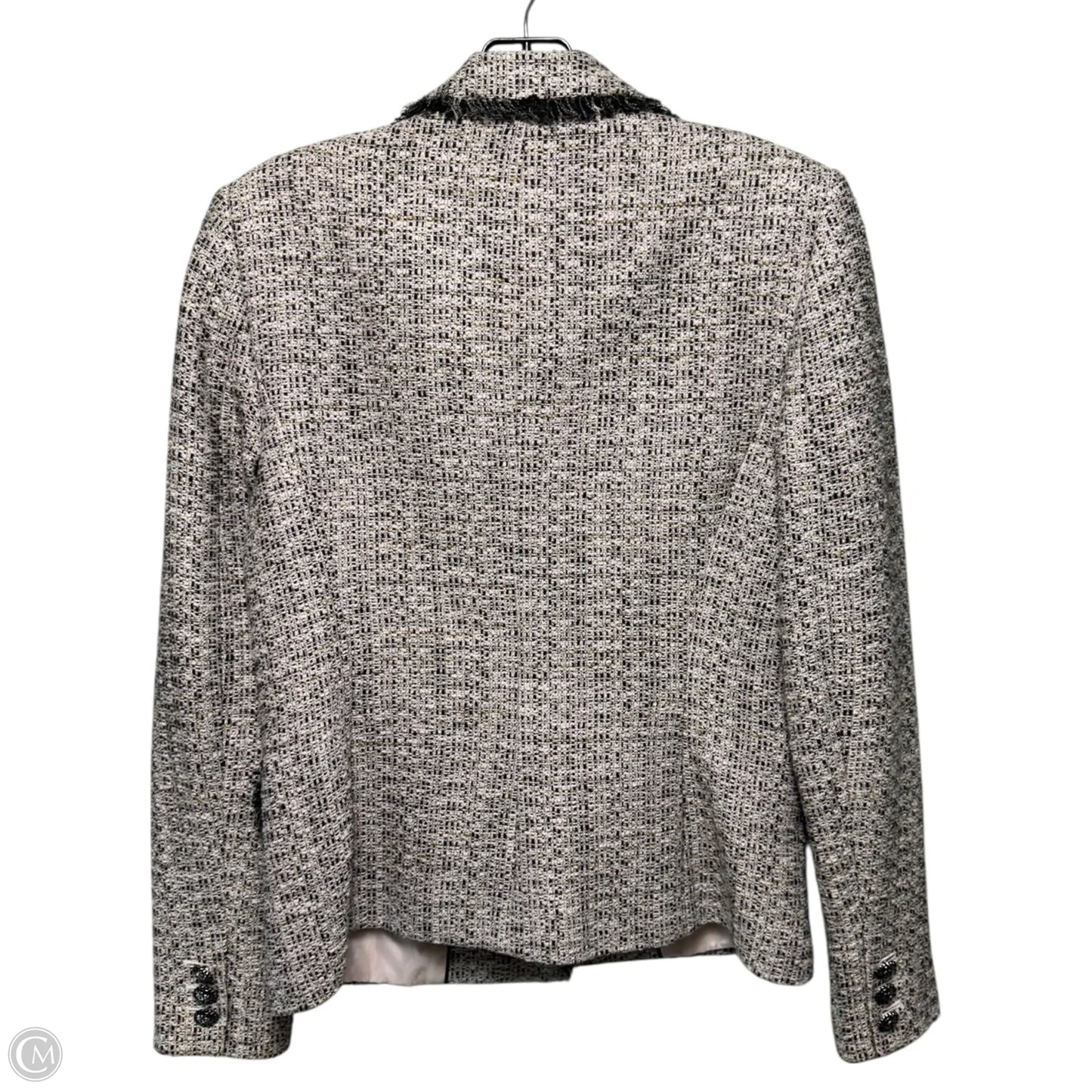 Fringe Trim Tweed Blazer Designer By Karl Lagerfeld In Black & Pink, Size: 6