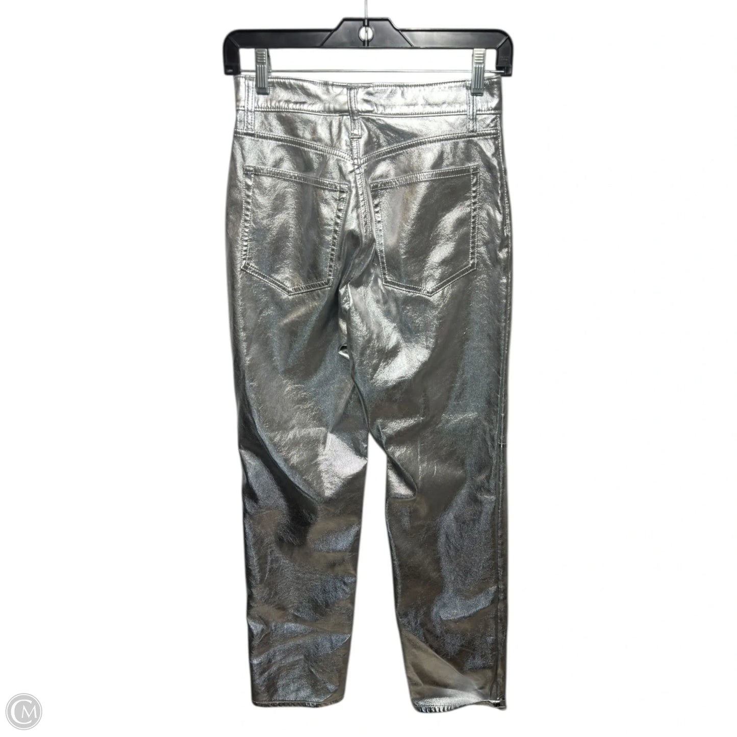 High Rise Faux Leather Cheeky Straight Pants By Gap In Silver, Size: 4
