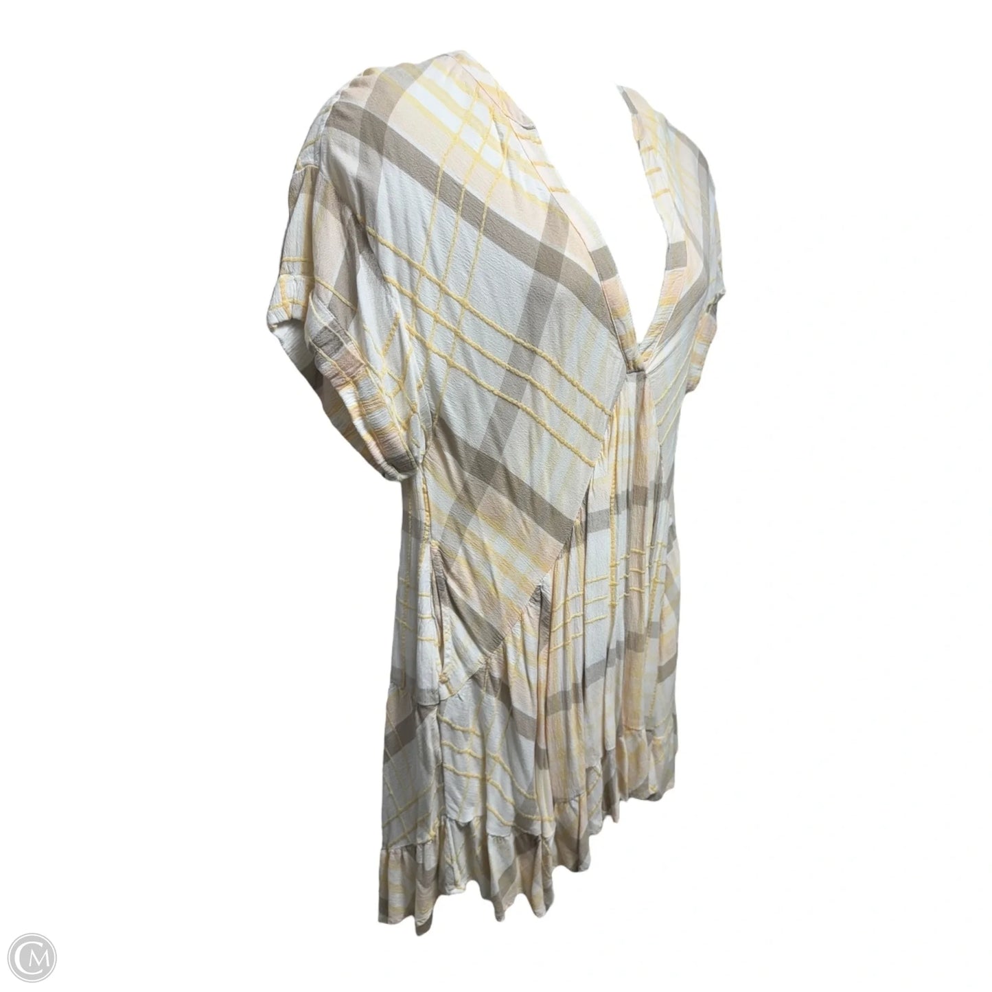 Agnes Plaid Mini Dress By Free People In Cream & Yellow, Size: M