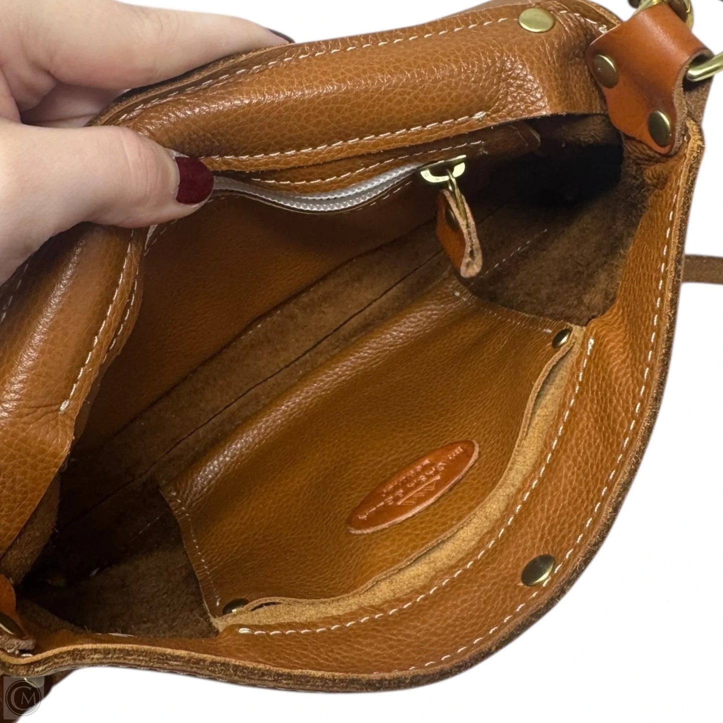 Cow Flap Crossbody Handbag Leather By Mi Casa Bella, Size: Small