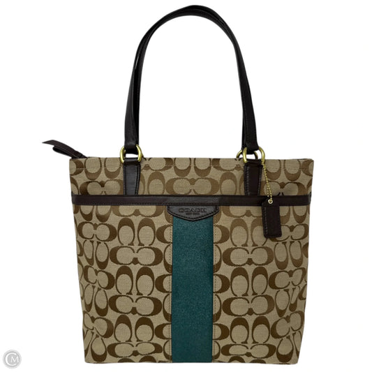 Vintage Signature Stripe 6CM Tote Designer By Coach, Size: Medium