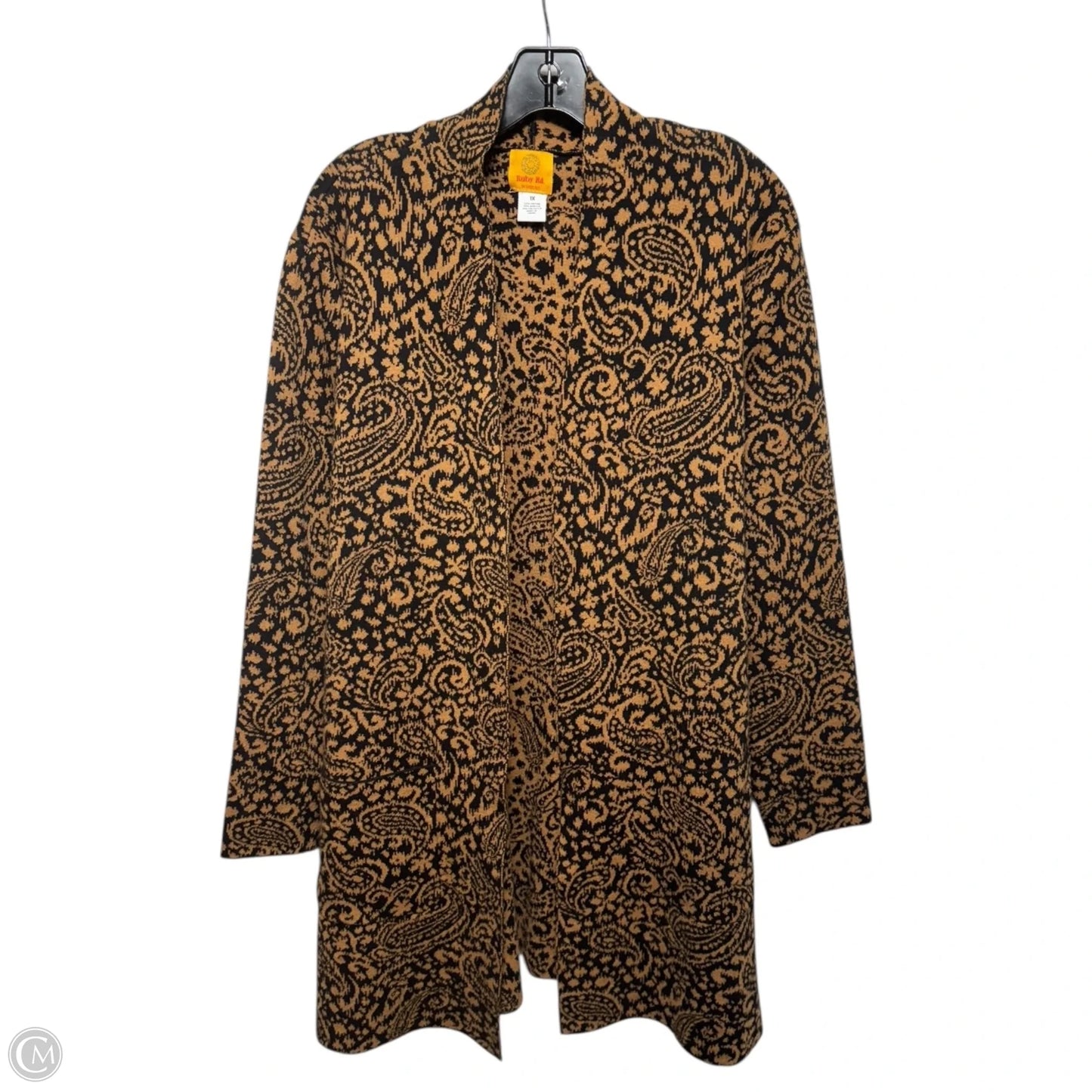 Sweater Cardigan By Ruby Rd In Black & Tan, Size: 1x