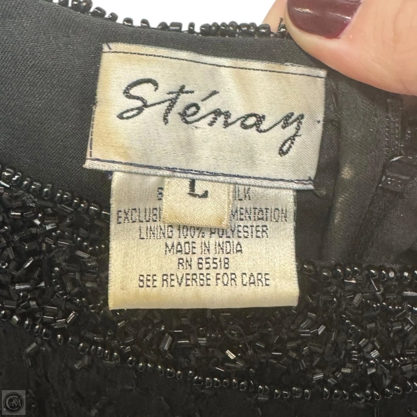 Vintage Silk Beaded Tank Top By Sténay In Black, Size: L