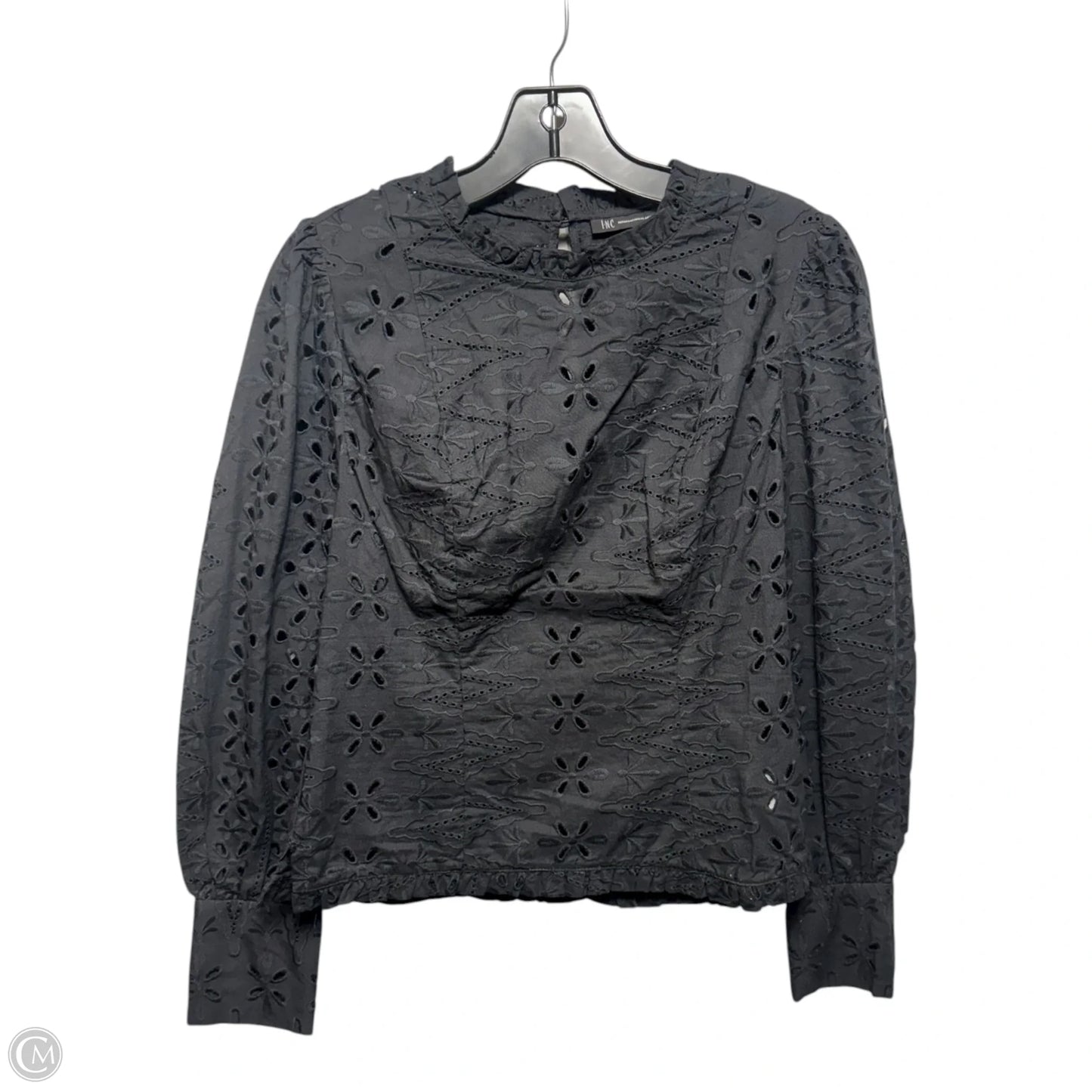 Eyelet Top Long Sleeve By International Concepts In Black, Size: S