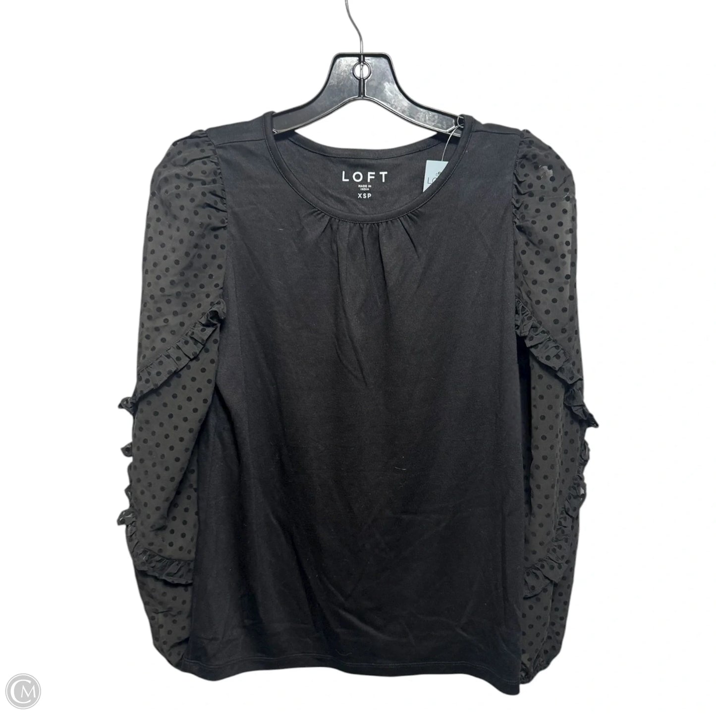 Sheer Polka Dot Sleeve Top Long Sleeve By Loft In Black, Size: Xsp