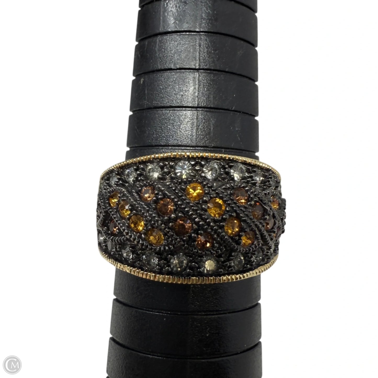 Gold & Black Tone Amber & Clear Crystal Statement Ring By Joan Rivers, Size: 10