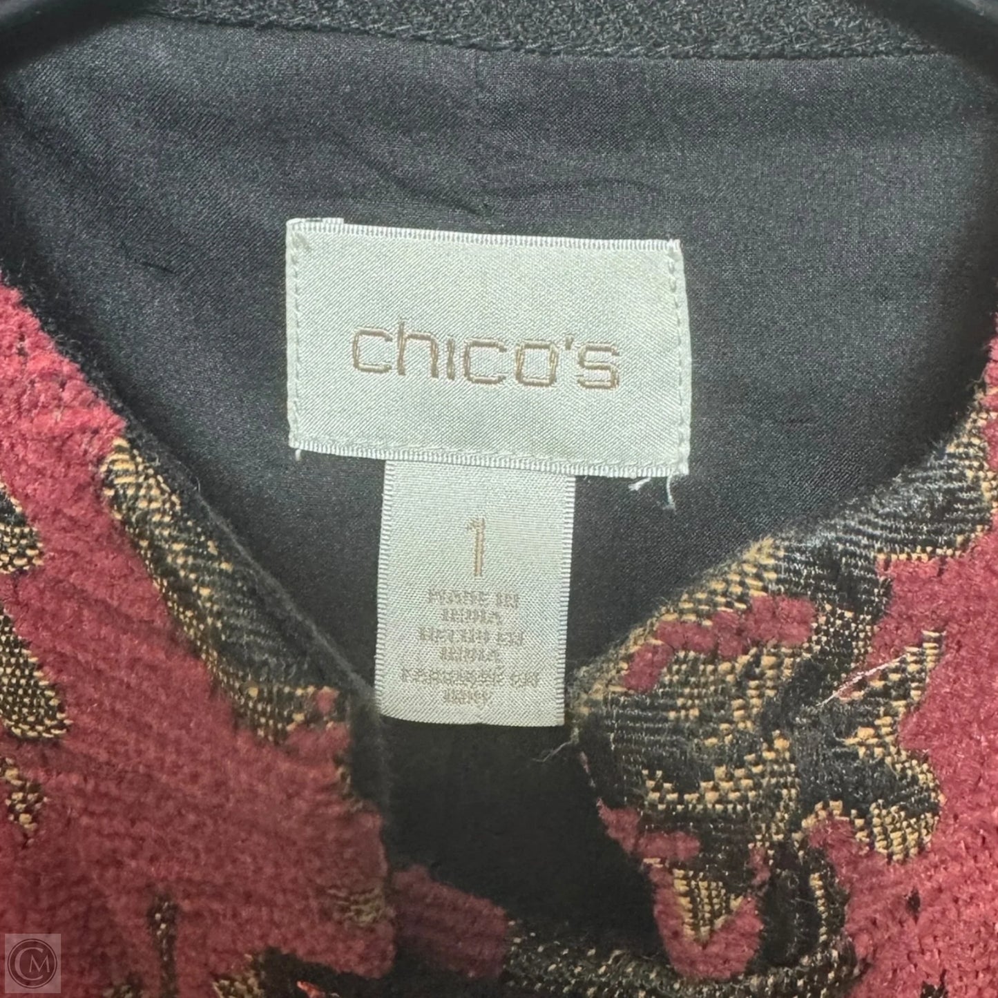 Jacket By Chicos In Black & Red, Size: 8