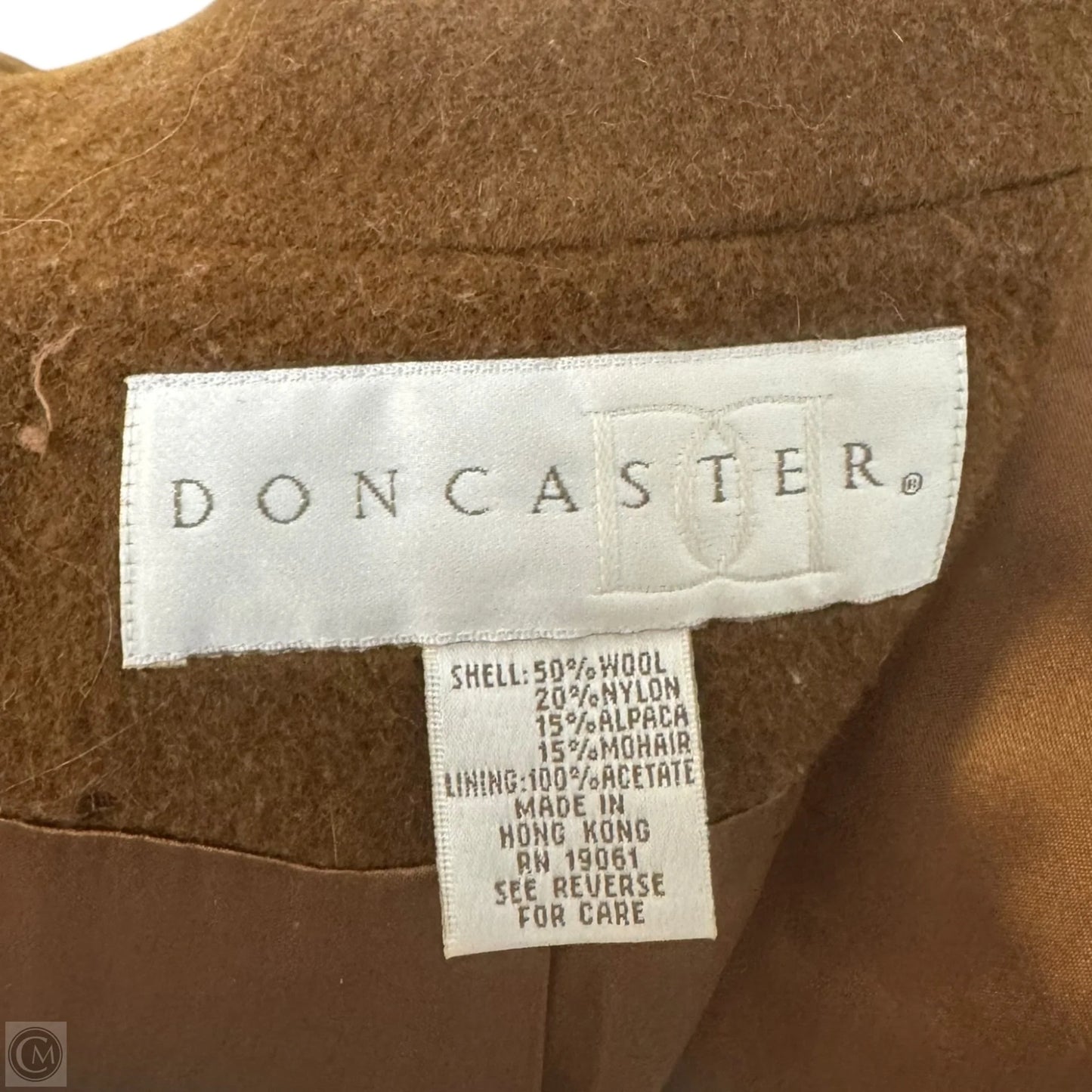 Vintage Wool Blend Belted Coat By Doncaster In Brown, Size: M