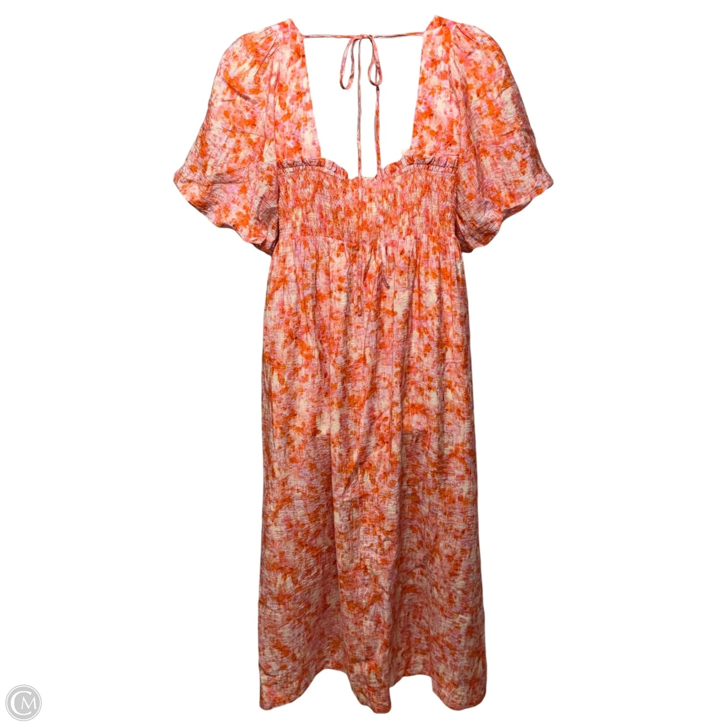 Smocked Babydoll Midi Dress By Anthropologie In Orange & Purple, Size: Xl