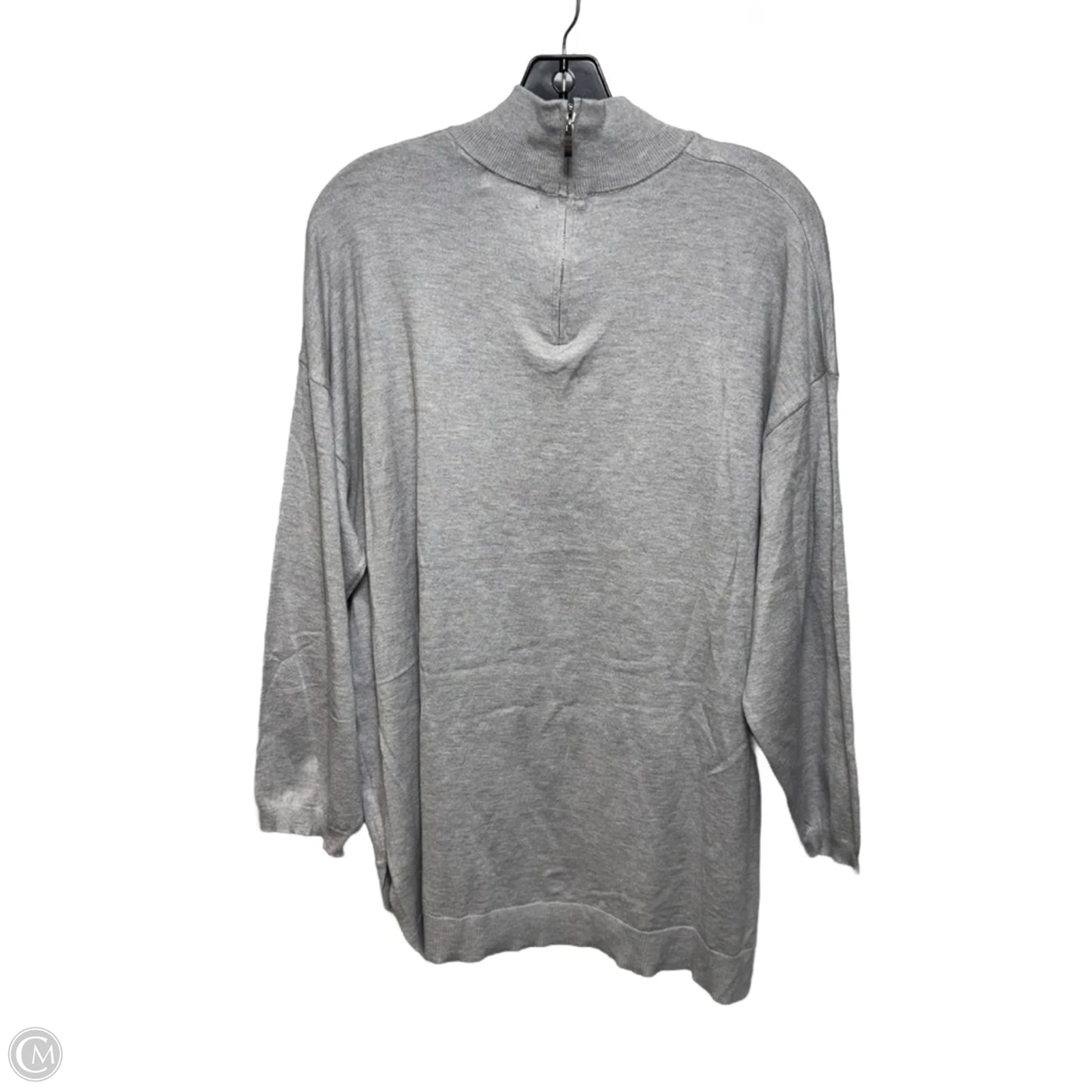 Zip Back Mock Neck Sweater By Tahari In Grey, Size: 2X