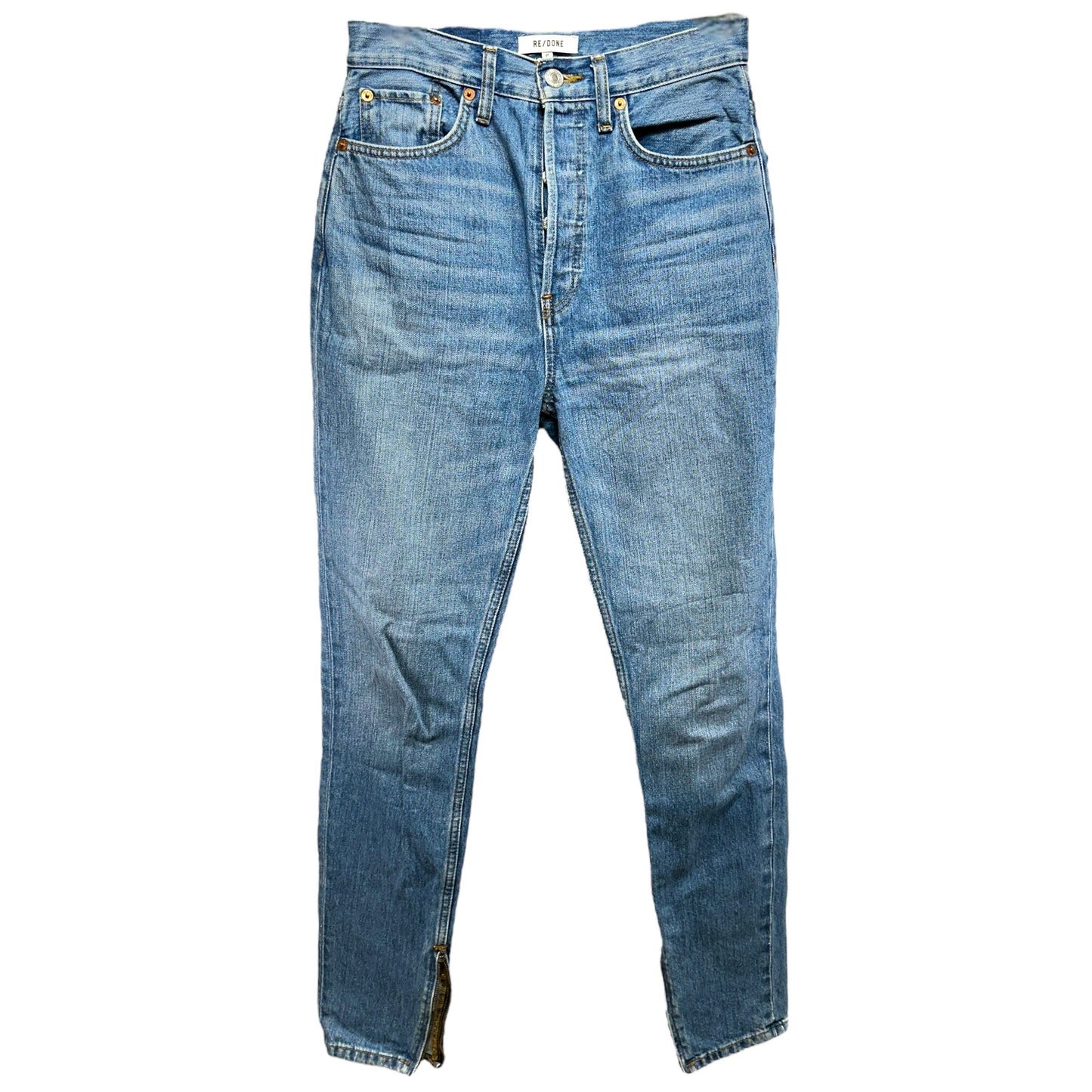 Original 90’s Ankle Zip Jeans By Re-Done In Blue Denim, Size: 4/27