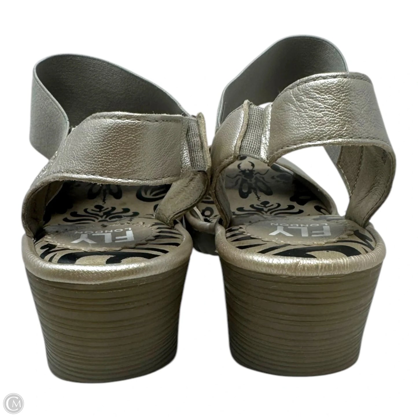 Wost Block Heel Sandals Heels Wedge By Fly London In Silver, Size: 6