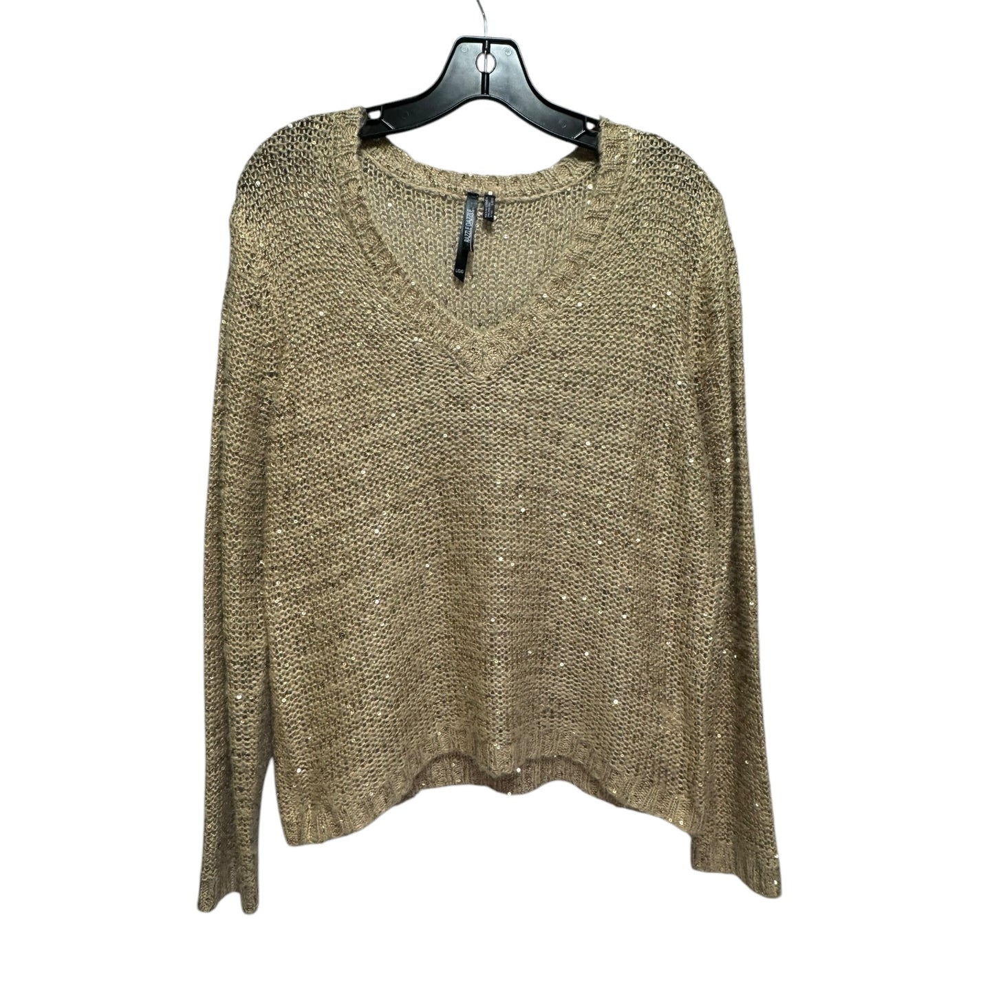 Sweater By Razzle Dazzle In Brown & Gold, Size: L