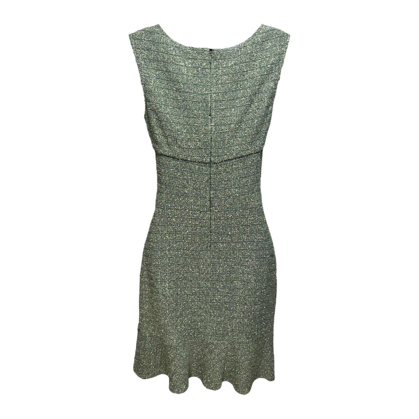 Fit & Flare Metallic Tweed Tank Dress Luxury Designer By St. John Evening In Green, Size: 4