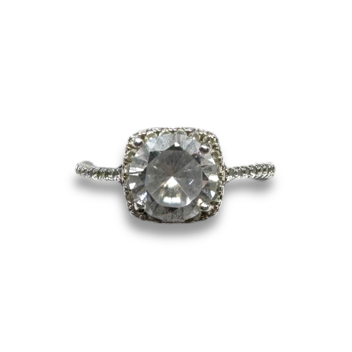 CZ & Sterling Silver Halo Ring By Unbranded, Size: 7