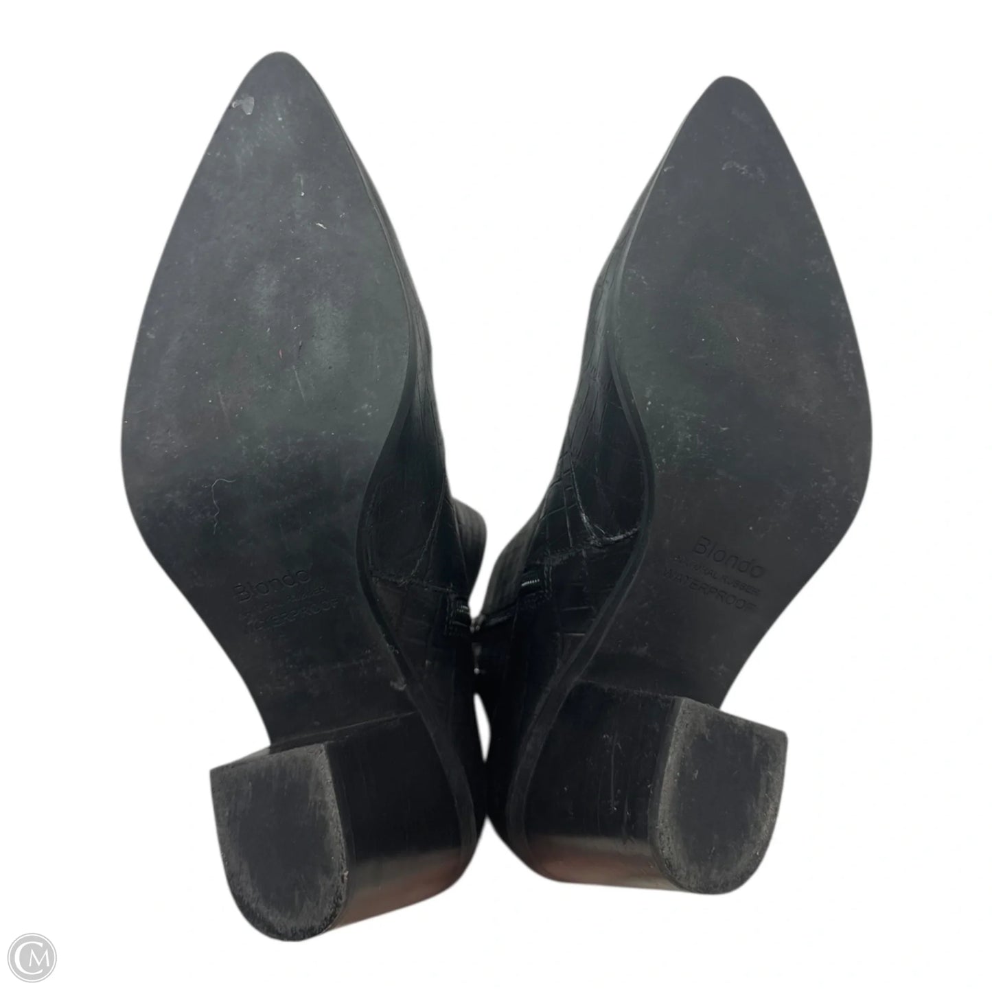 Croc Embossed Boots Ankle Block Heels By Blondo In Black, Size: 10