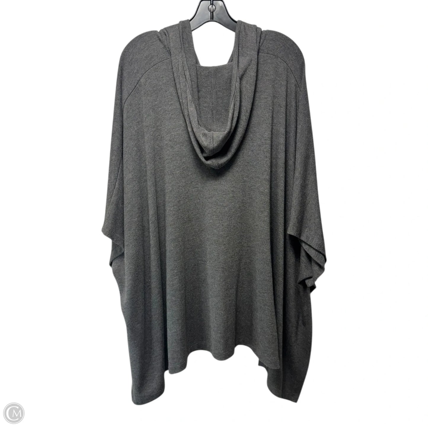 Oversized Hooded Poncho Sweater w/Leather Kangaroo Pocket By Karen Kane In Grey, Size: S