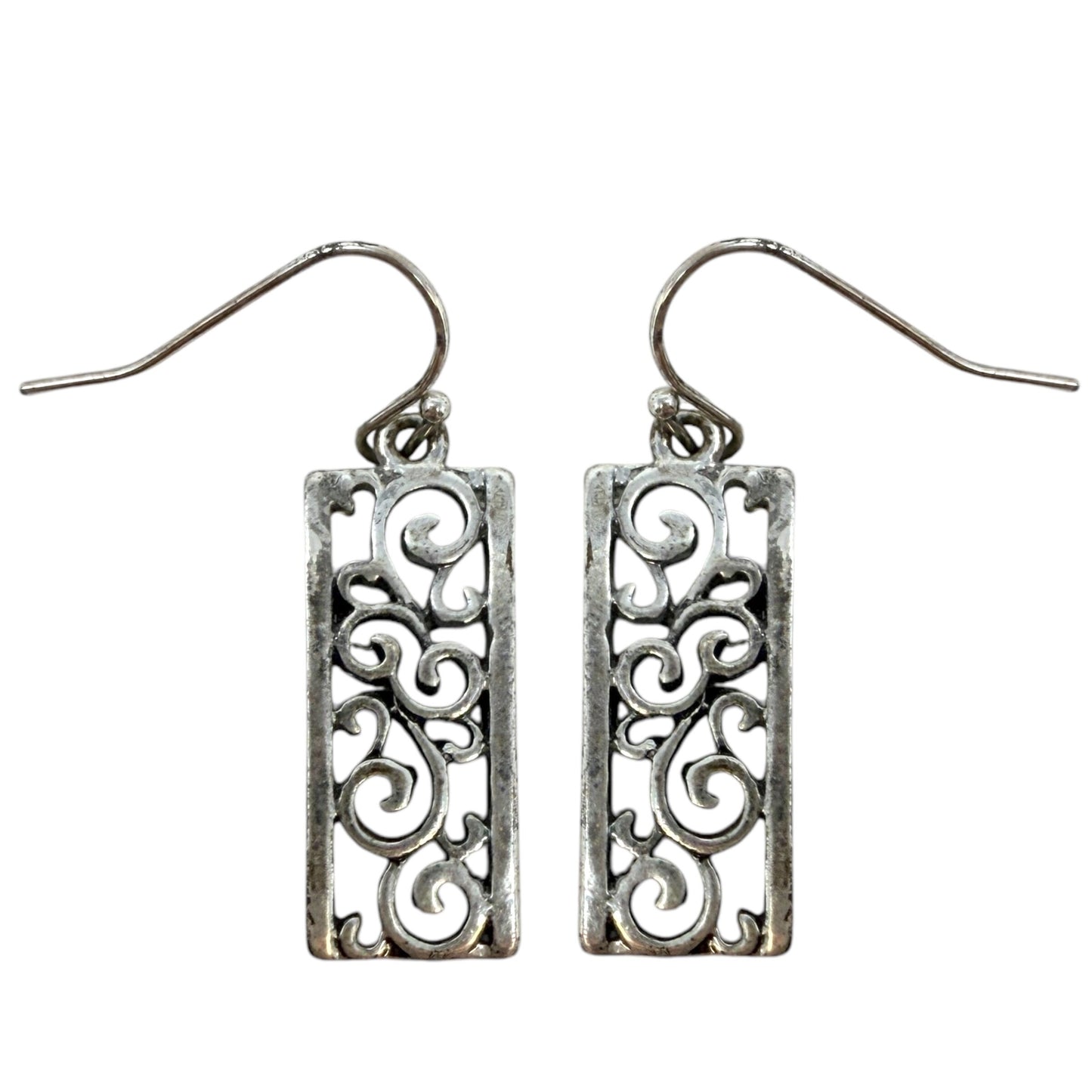 Silver Tone Filigree Dangle Earrings By Unbranded