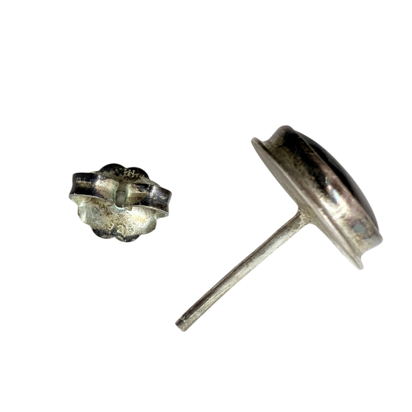 Sterling Silver & Black Agate Stud Earrings By Unbranded