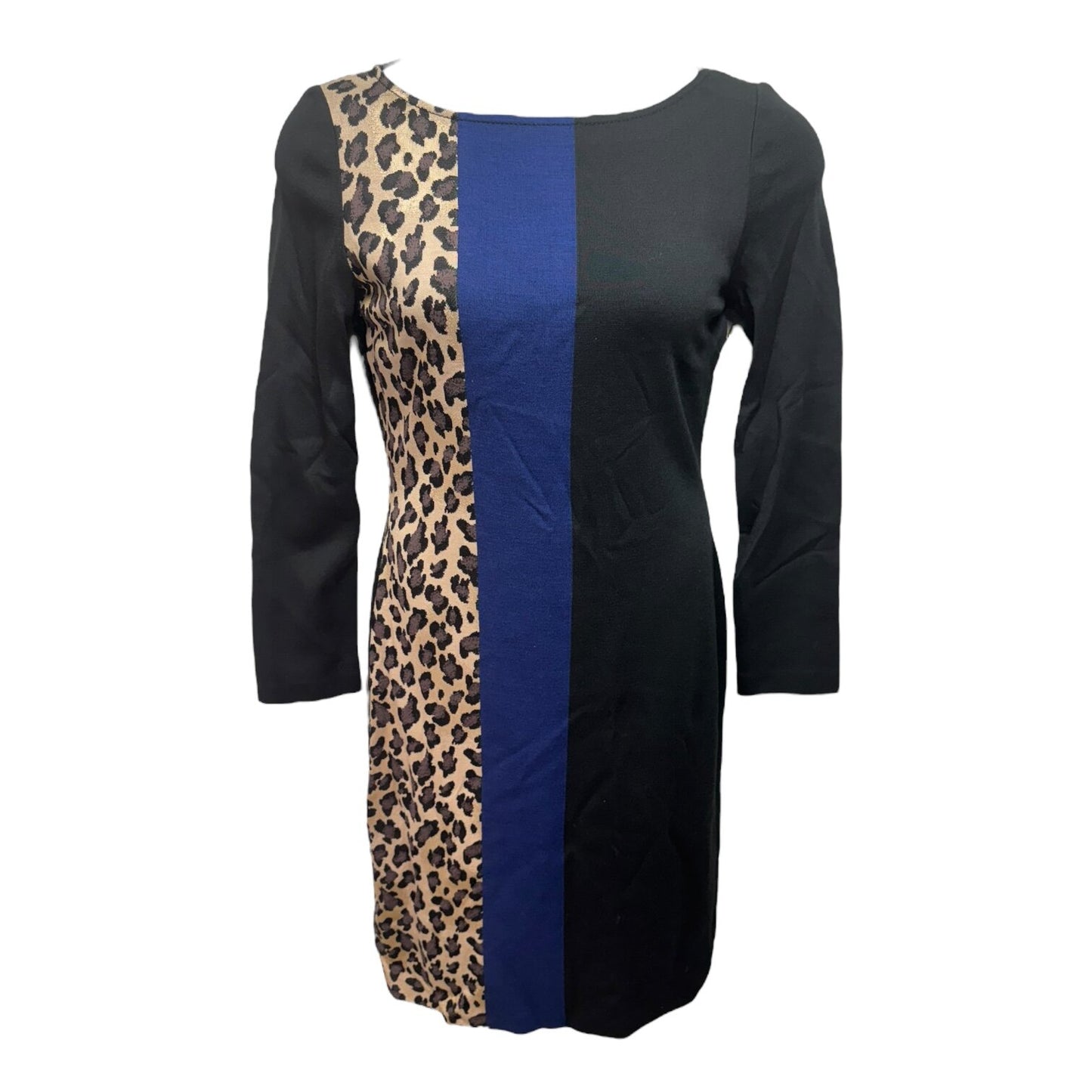 Leopard Panel Colorblock Milano Knit Dress Luxury Designer By St. John Size: 8