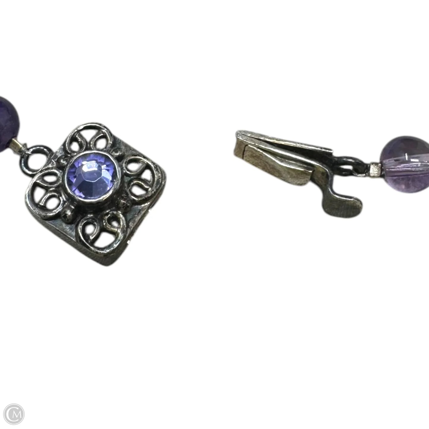 Amethyst Chunk & Pearl Necklace Sterling Silver Unbranded