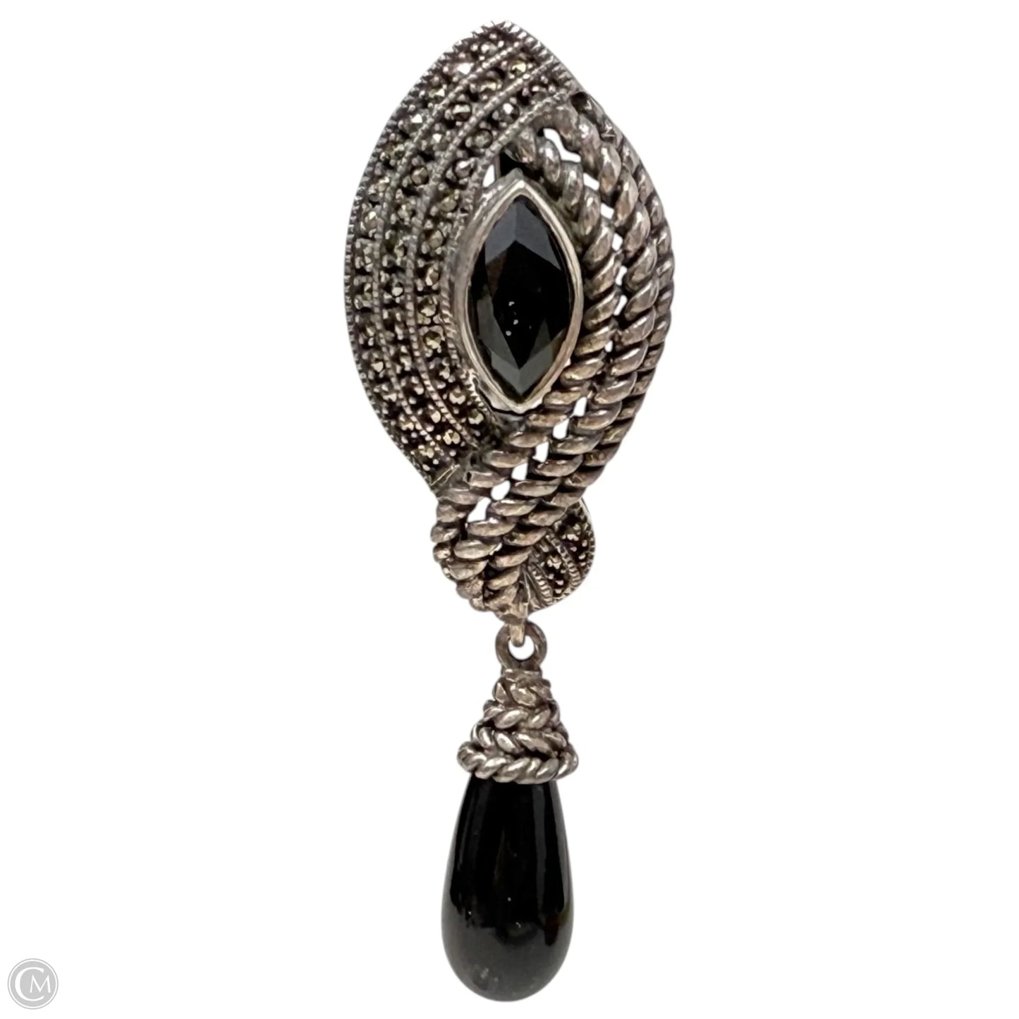 Black Onyx, Marcasite & Sterling Silver Drop Earrings By Judith Jack