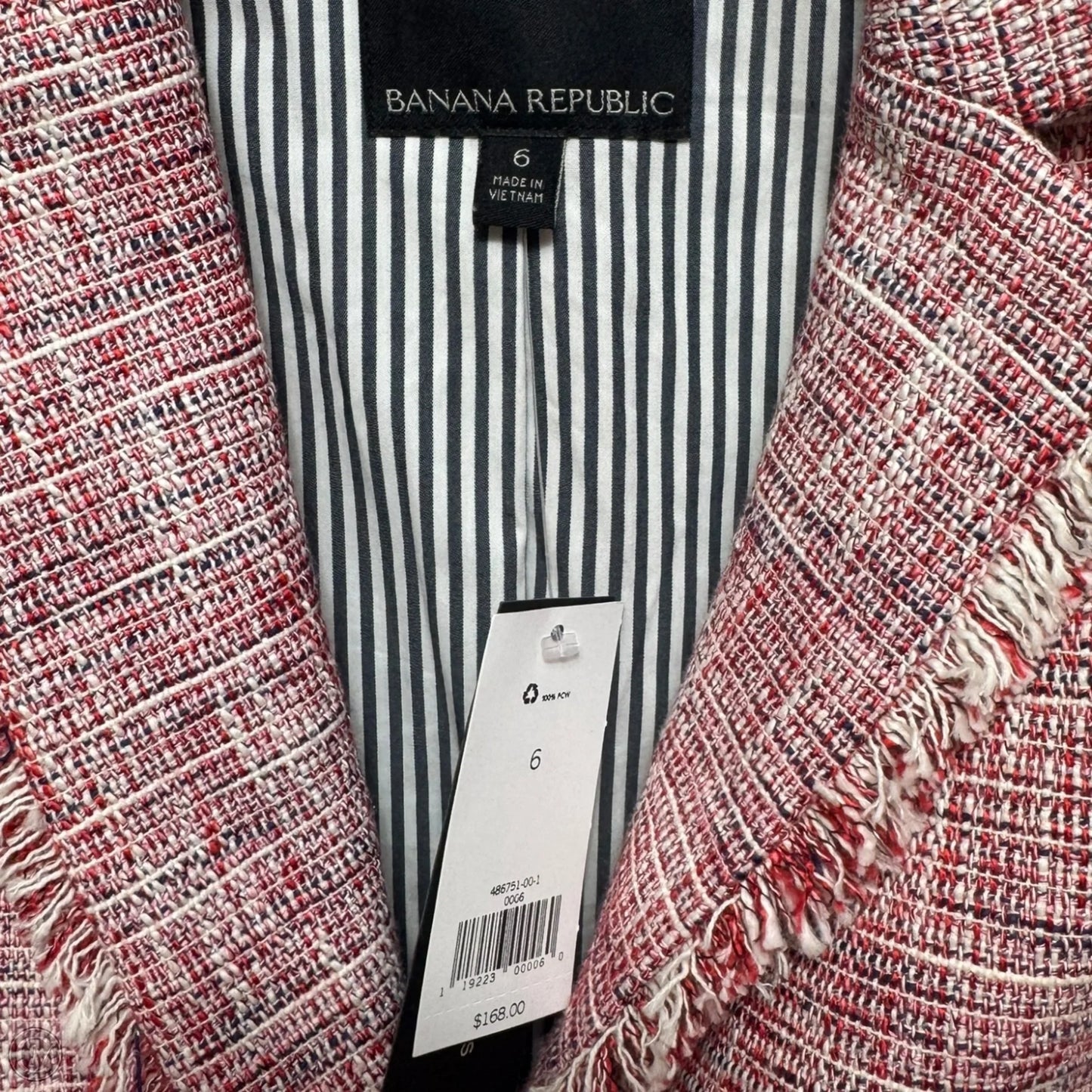 Tweed Fringe Blazer By Banana Republic In Red, Size: 6