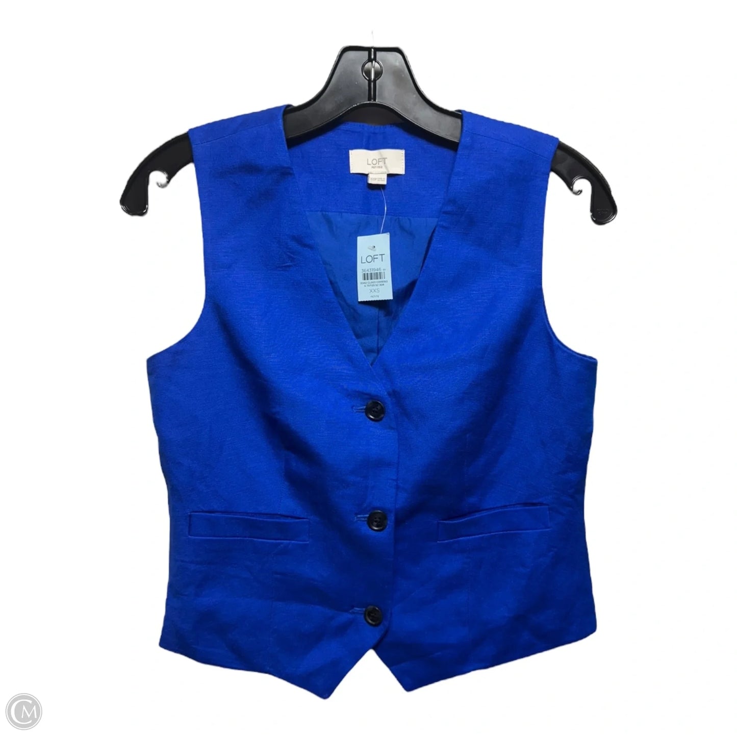 Linen Blend Pocket Vest By Loft In Blue, Size: XXSP