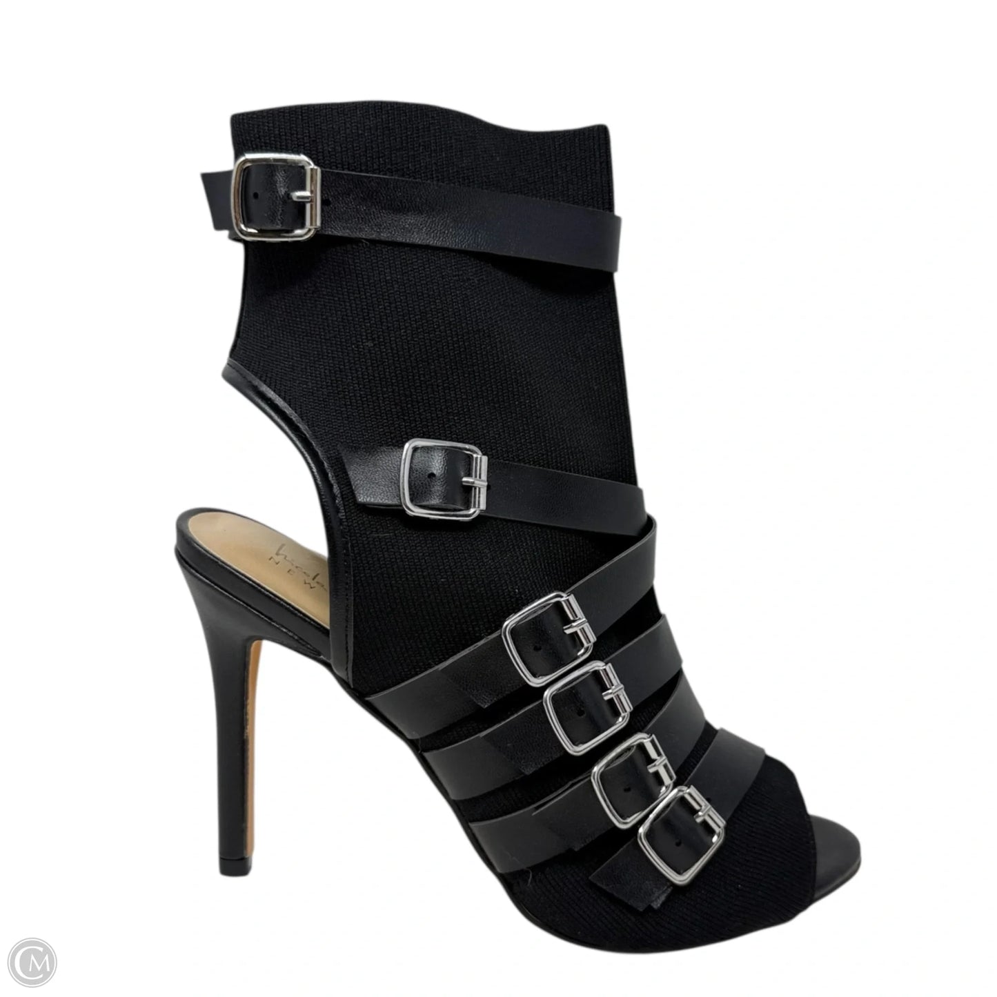 Boomer Peep Toe Stiletto Buckled Booties By Nicole Miller In Black, Size: 9