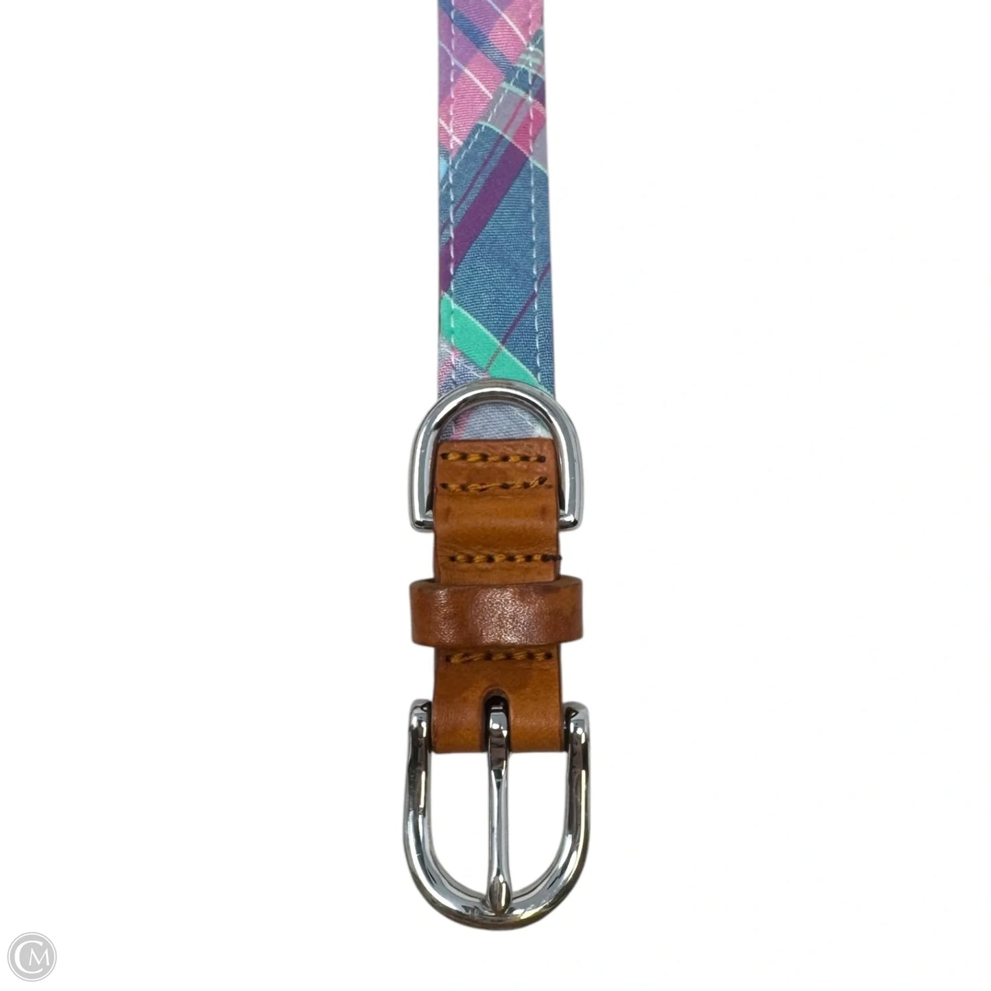 Plaid & Leather Belt By Brooks Brothers, Size: Large