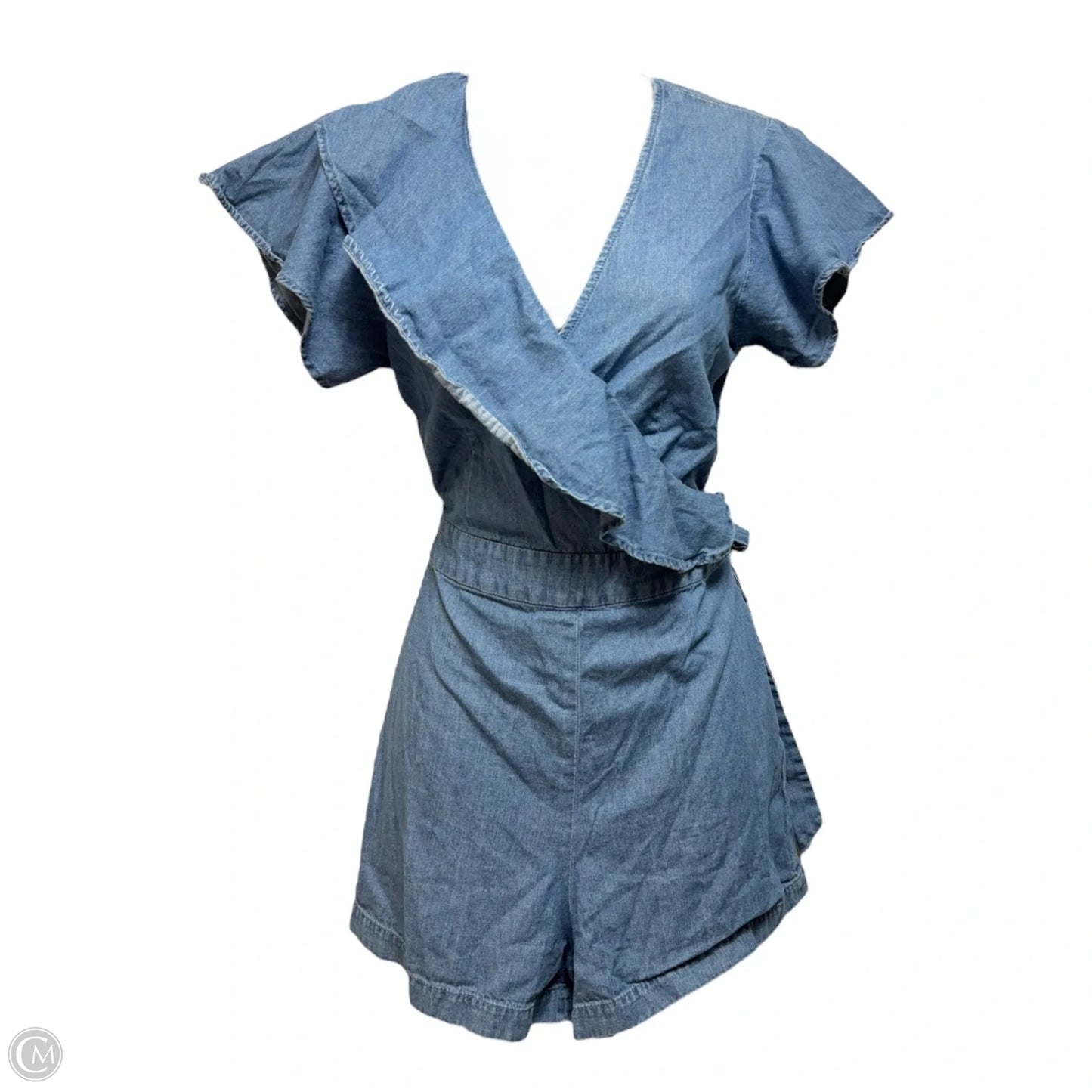 Ruffle Wrap Denim Romper By Draper James In Blue Denim, Size: 6