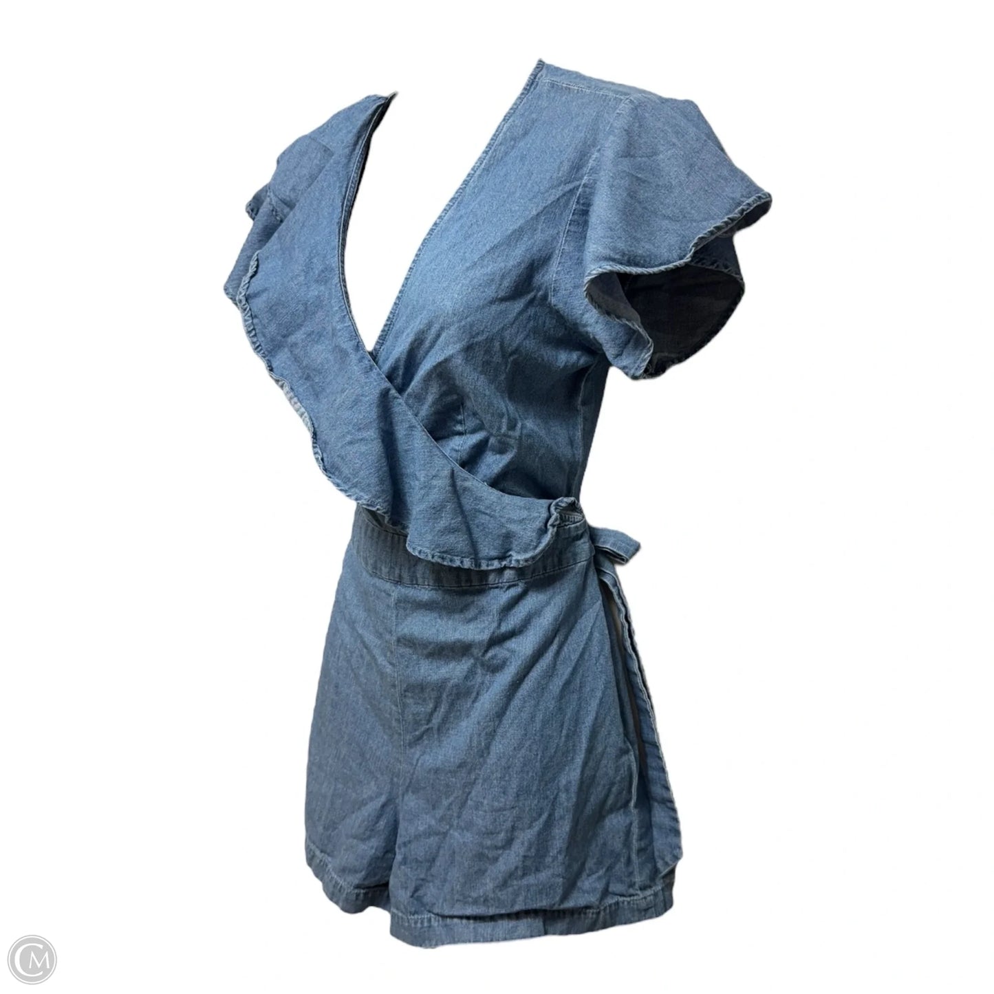 Ruffle Wrap Denim Romper By Draper James In Blue Denim, Size: 6