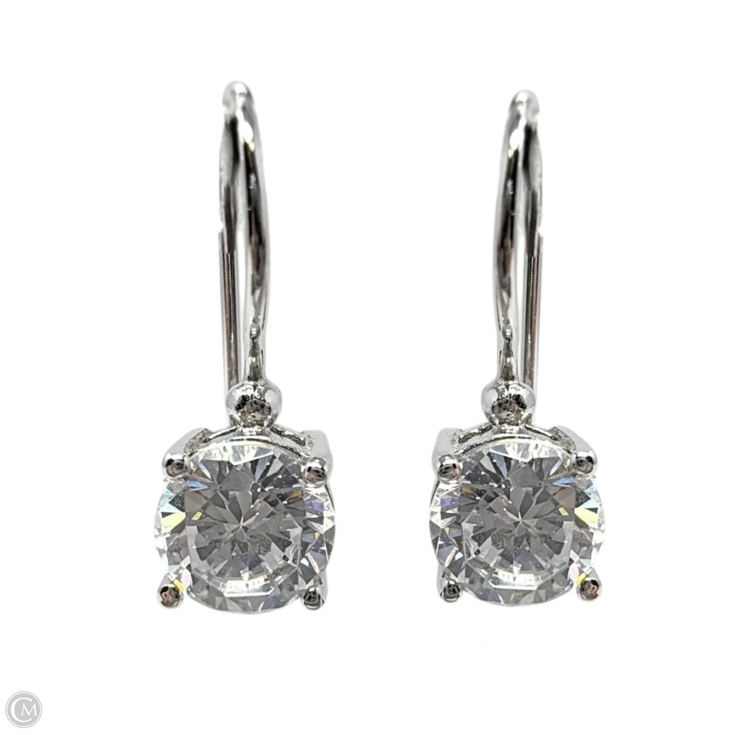 Leverback Round Brilliant CZ & Sterling Silver Drop Earrings By Unbranded