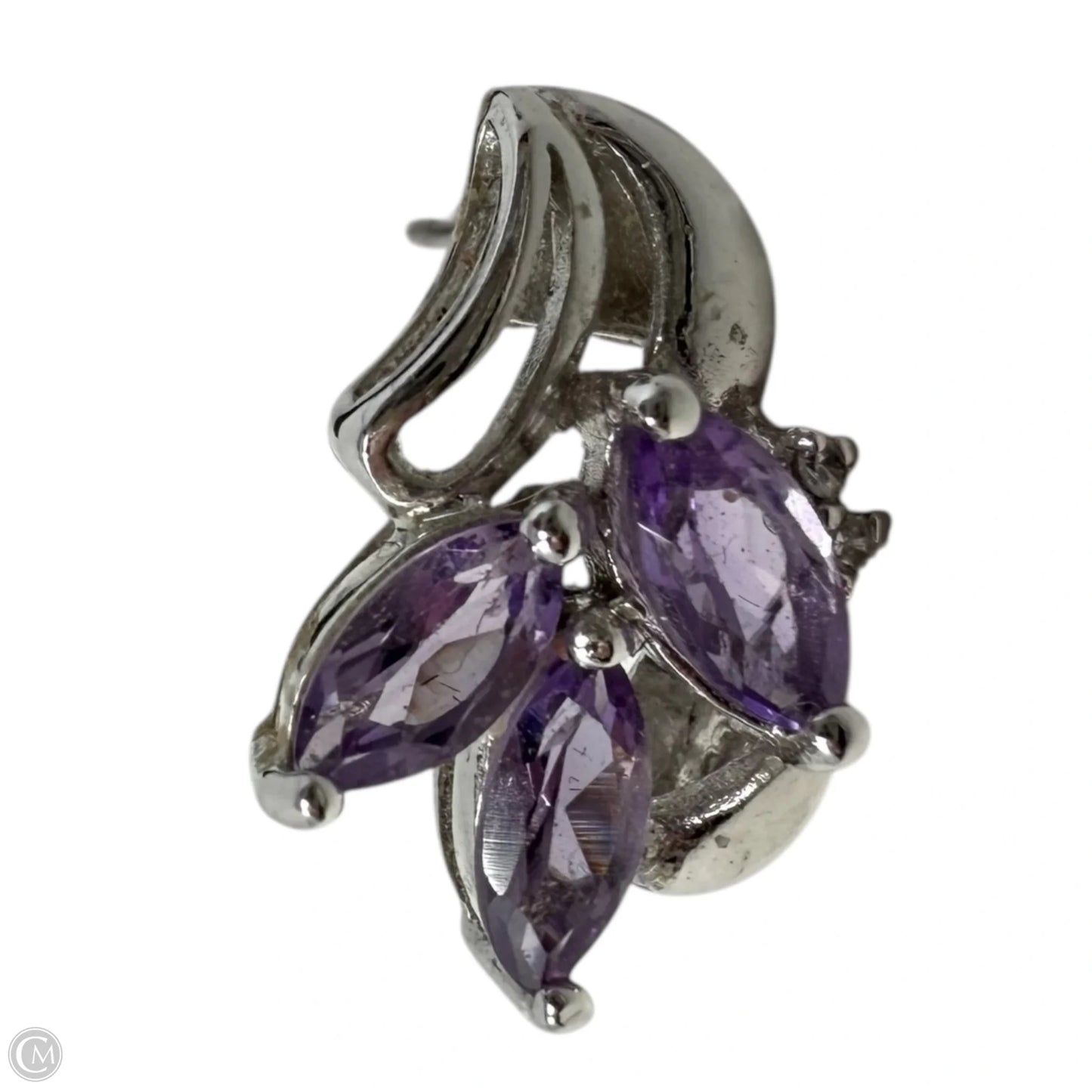 Amethyst, Cubic Zirconia & 925 Sterling Silver Cluster Earrings By Unbranded