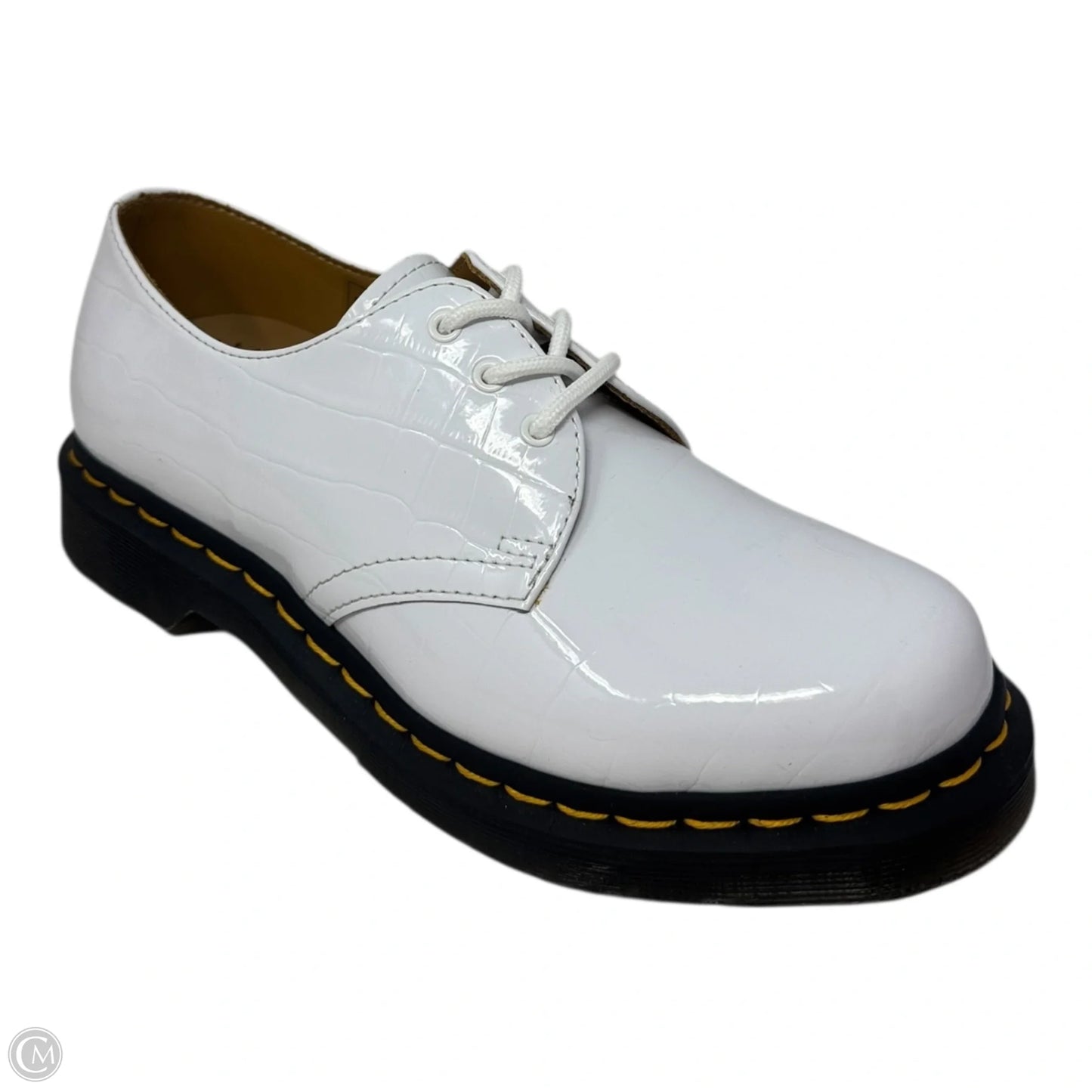 1461 Croc Embossed Patent Shoes Flats By Dr Martens In White, Size: 8